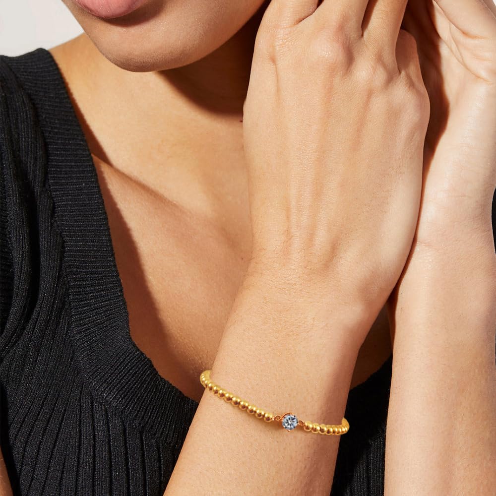Free Bird Gold Bracelets for Women 14K Gold Plated Stretch Bracelets Dainty Beaded Bracelets Jewelry Gifts for Women, pulseras de oro 14k puro para mujer