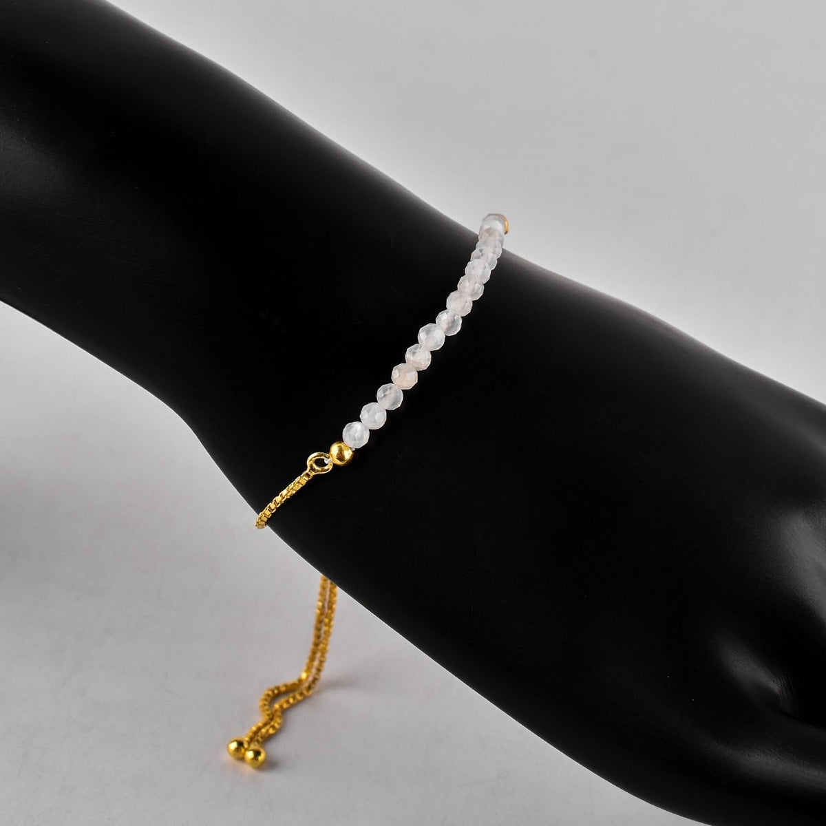 QNAVIC Natural Moonstone Gemstone Micro Beaded Dainty Slider Bolo Bracelet, Handmade Jewelry for women, Healing Chakra Crystals Birthstone Gift for Her, 14K Gold Plated Chain 6-9 inch