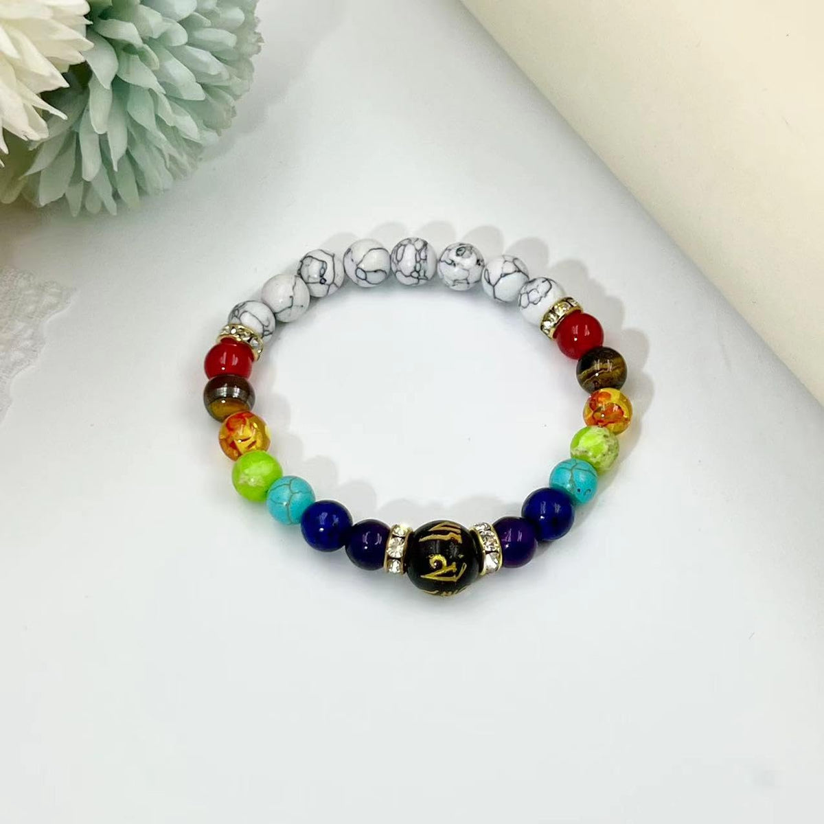 Todenb 7 Chakra Bracelets,Aromatherapy Essential Oil Diffuser Yoga Menditation Beads Bracelet,Black Lava Stone Rock Bead Braided Rope Bracelets for Men Women Jewelry (W)
