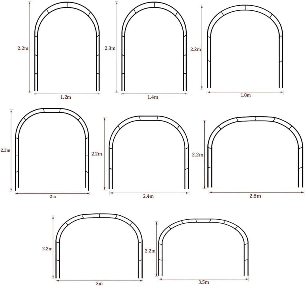 Metal Garden Arch for Climbing Plants and Rose Trees Large Outdoor Wedding Arch Stand with Party Decorations (Black W1.4M*H2.3meters)