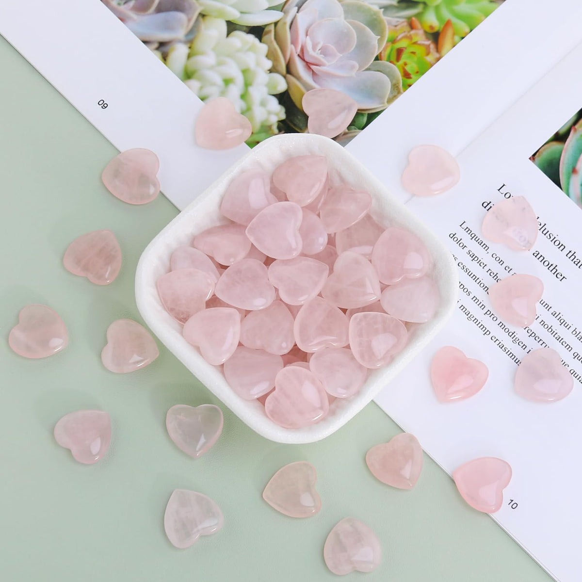 Namzi 20 Packs of Tumbled Polished Natural Rose Quartz Heart Stones, Crystals and Healing Stones Quartz Bulk for Wicca, Reiki, Healing Energy, Chakra Stones, Witchcraft Supplies