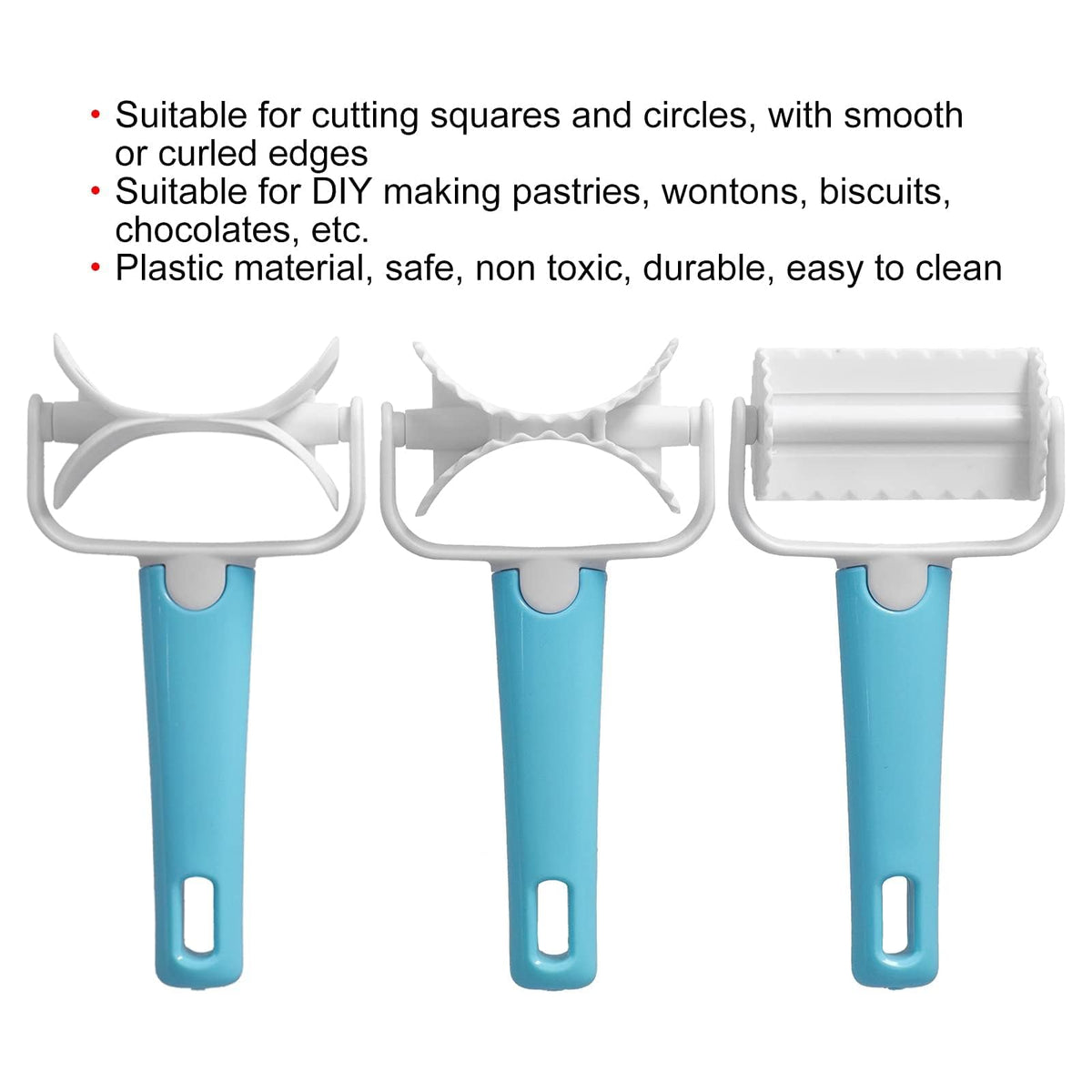 3PCS Pastry Rolling Cutter, Rolling Cookie Cutter Plastic Dough Blade Roller Round Roller Fondant Slicer Baking Accessory for Cake Cookies Biscuits