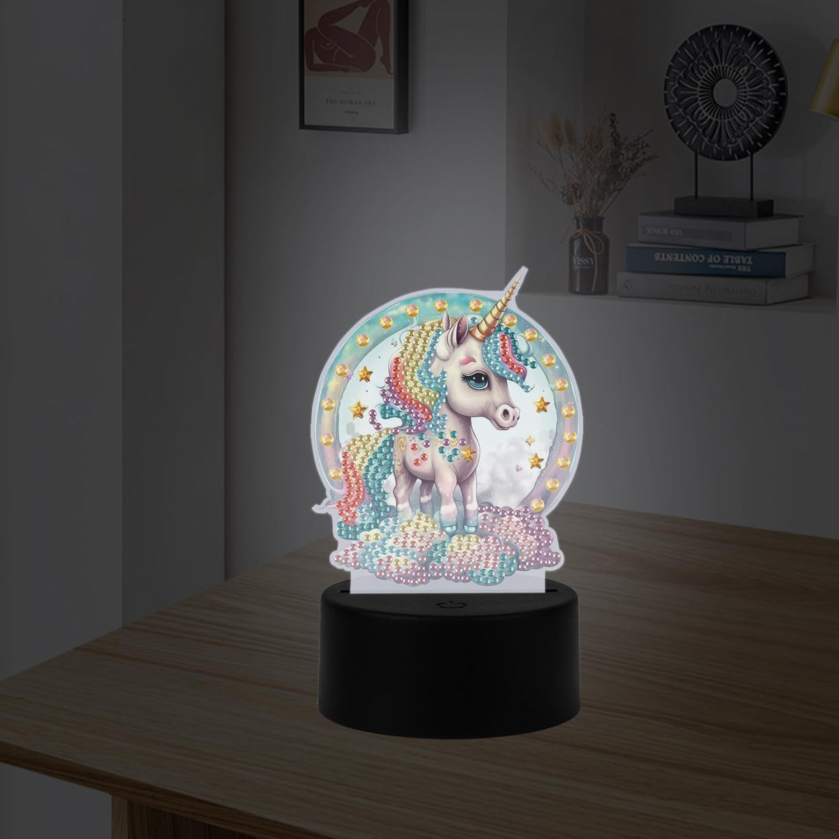 JISHSHAY Diamond Painting Night Light Diamond Art Table Lamps Gem Art LED Lights Gem Painting Desk Lamp Mosaic Kits for Adults DIY Kits for Adults Paint by Numbers,with Special Shaped Crystal,Unicorn