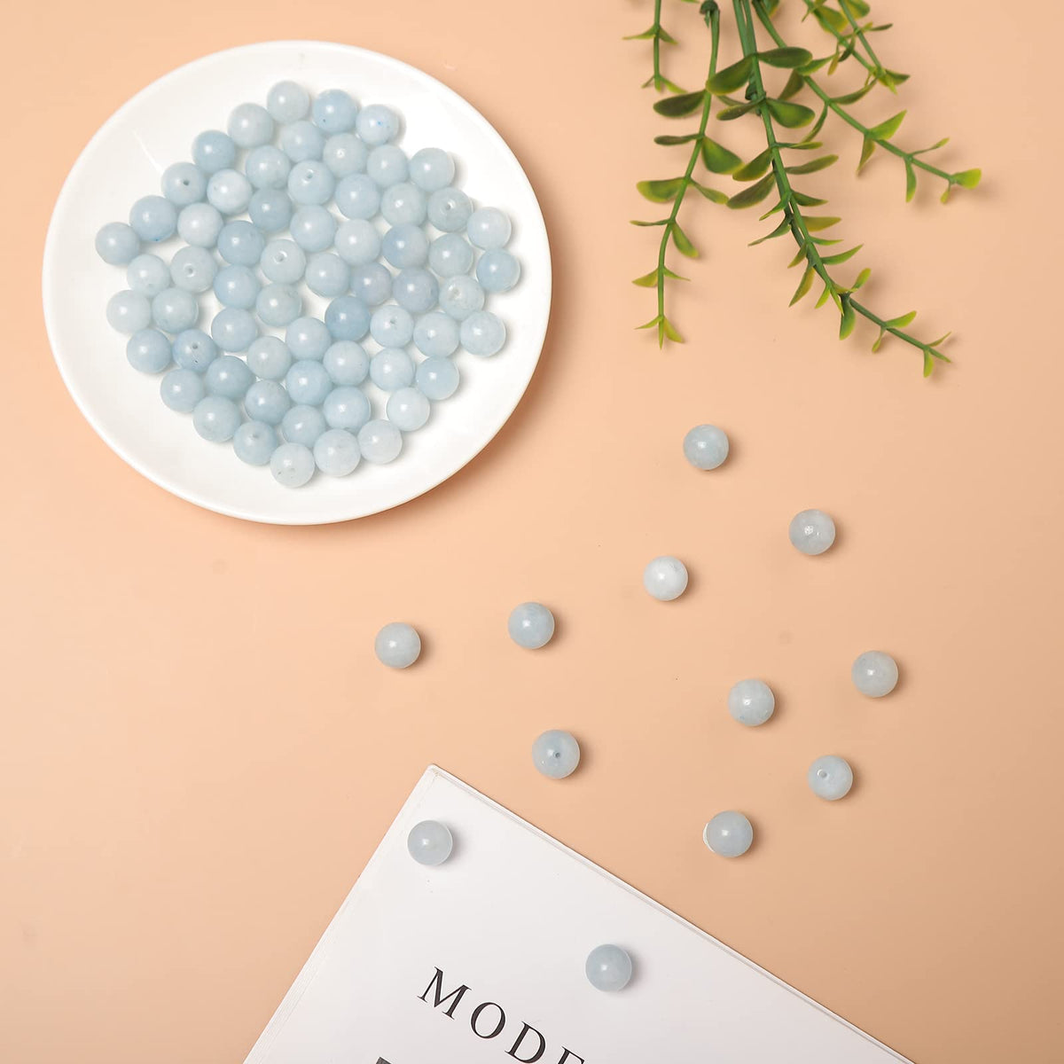 35pcs 10mm Natural Stone Beads Aquamarine Beads Energy Crystal Healing Power Gemstone for Jewelry Making, DIY Bracelet Necklace