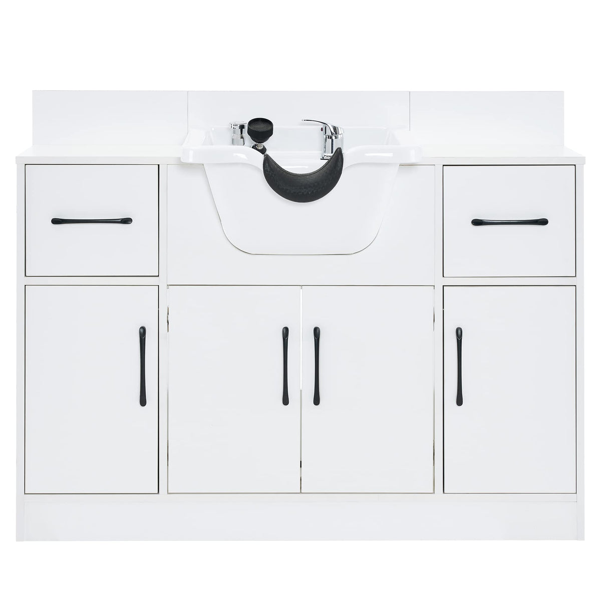BarberPub Multi-Functional Shampoo Backwash Sink Station with Shampoo Bowl for Hair Stylist, Salon Spa Beauty Cabinet with Faucet Sprayer, Barber Storage Equipment 7139 (White)