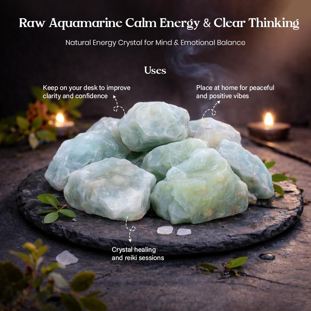 Crocon 1/4 LB Aquamarine Rough Bulk Natural Stone Raw Gemstone Tumbling Cabbing PolishingMining Chakra Balancing Reiki Healing Good Luck Home Office Decor