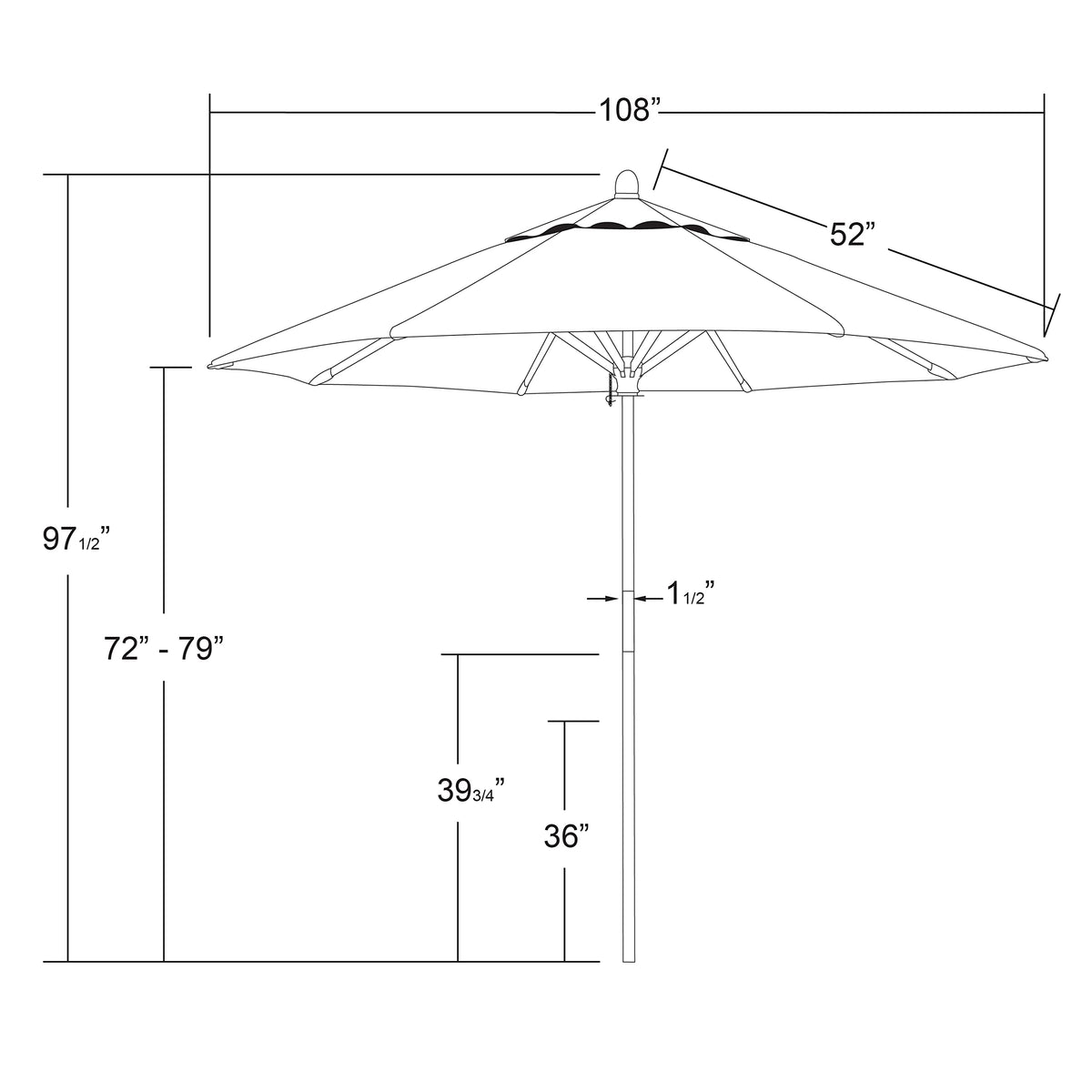 California Umbrella 9' Premium Commercial Hardwood Patio Umbrella, Manual Lift With Sunbrella Antique Beige Fabric