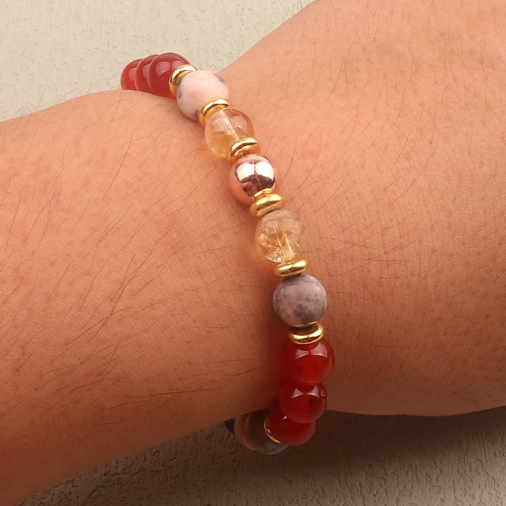 KSQS Healing Stone Bead Bracelet for Women, Natural Gemstones Balance Protection Bracelet, Spiritual Crystal Beads Bracelet Anxiety Relief with Meaning Card(#39)