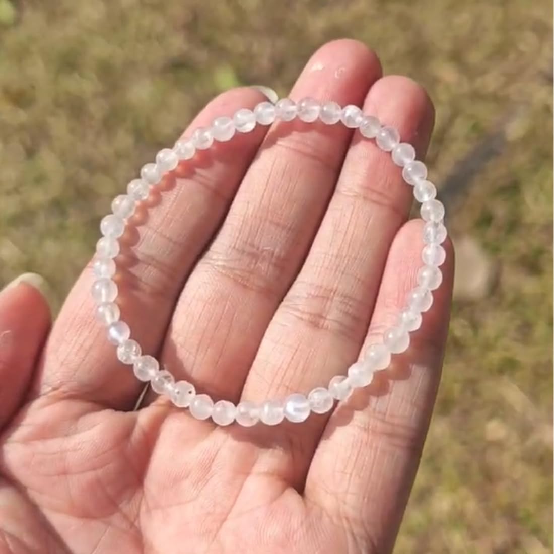 4MM Blue Moonstone Bracelet for Men Women | Fits for 6-6.5" Wrist | Natural Crown Chakra Crystal for Emotion Spiritual | Gemstones for Relationship & Love