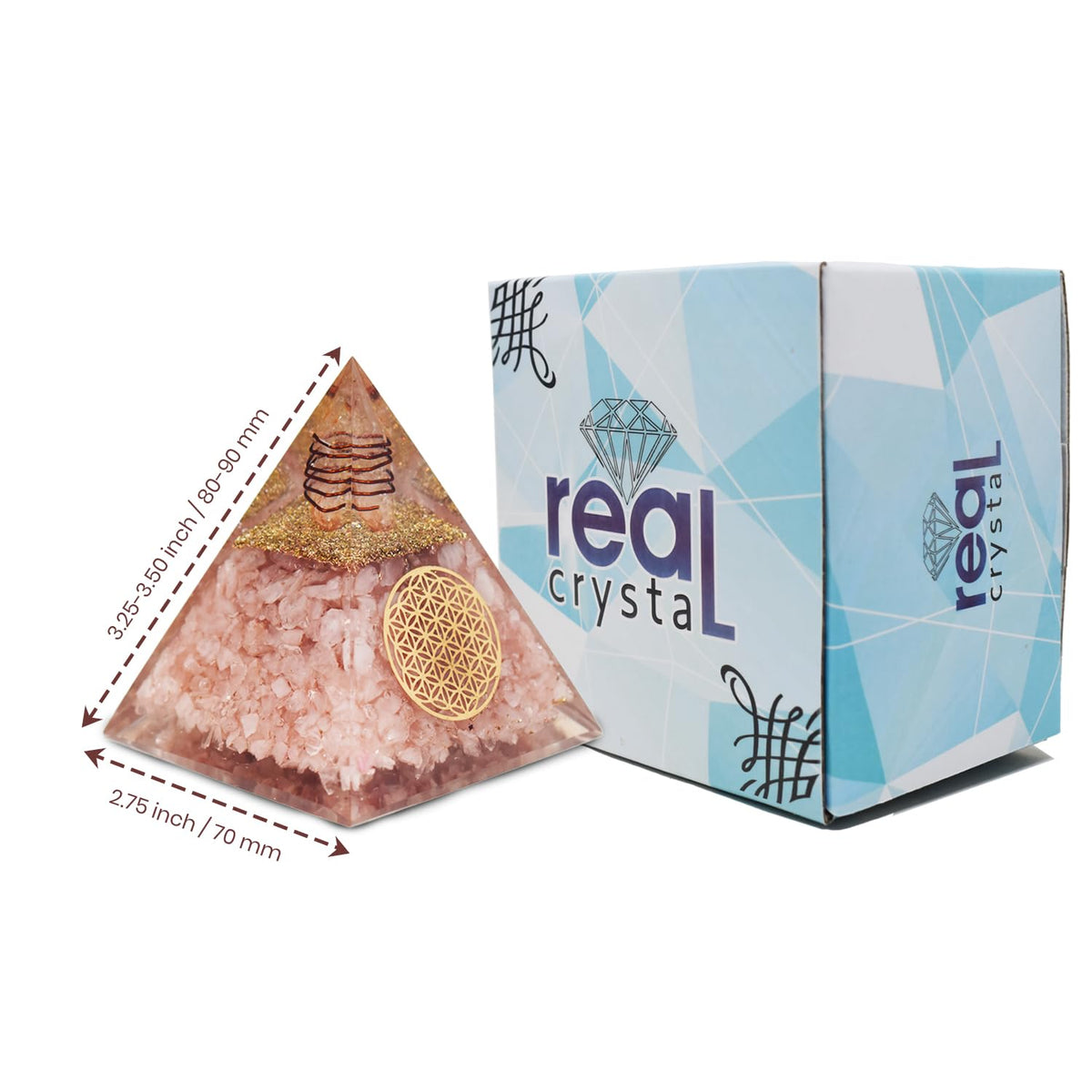 Real Crystal Rose Quartz Orgonite Pyramid, Healing Crystal Pyramid, Pyramid Crystal Gemstone Pyramid for Meditation, Motivation, Positivity - Handmade in India