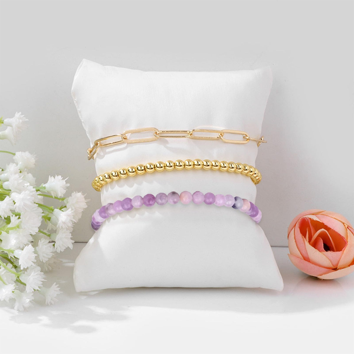 Harry and Henry Gold Beaded Bracelets for Women Gold Crystal Stackable Bracelets for Women Elegant Bead Bracelet Set Boho Jewelry Gift
