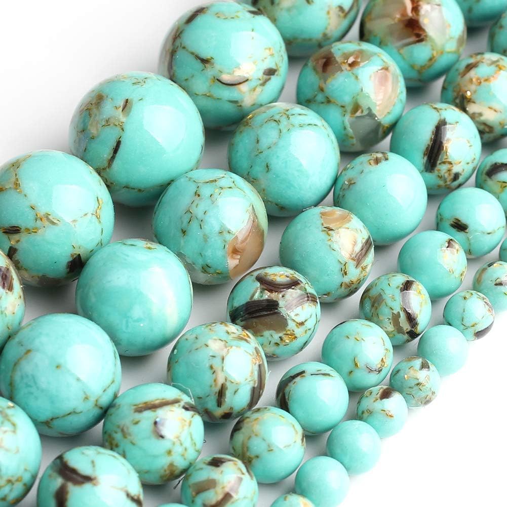 Yochus 45pcs Light Green Shell Turquoise Beads,8mm Healing Power Natural Stone Round Loose Gemstone Beads for Jewelry Making Earring Necklace DIY Crafts