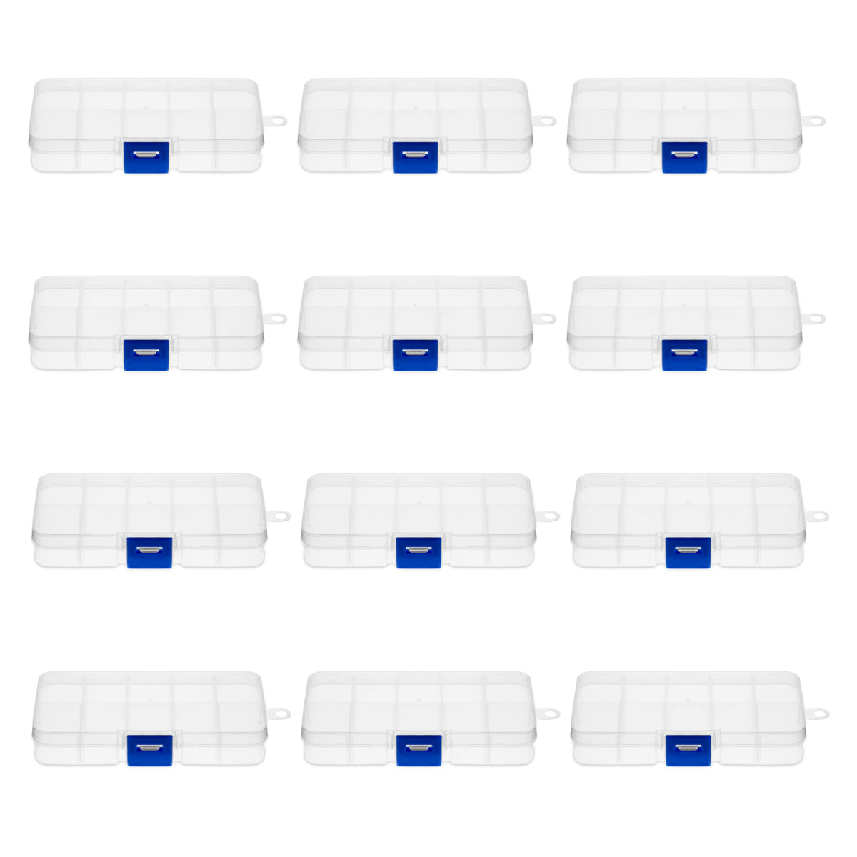 Juvale 12-Pack Mini Tackle Box Organizer - Clear Plastic, 5 x 2.6 x 0.8 In - Customizable Dividers for Screw & Bead Storage - Craft & Earring Storage Containers