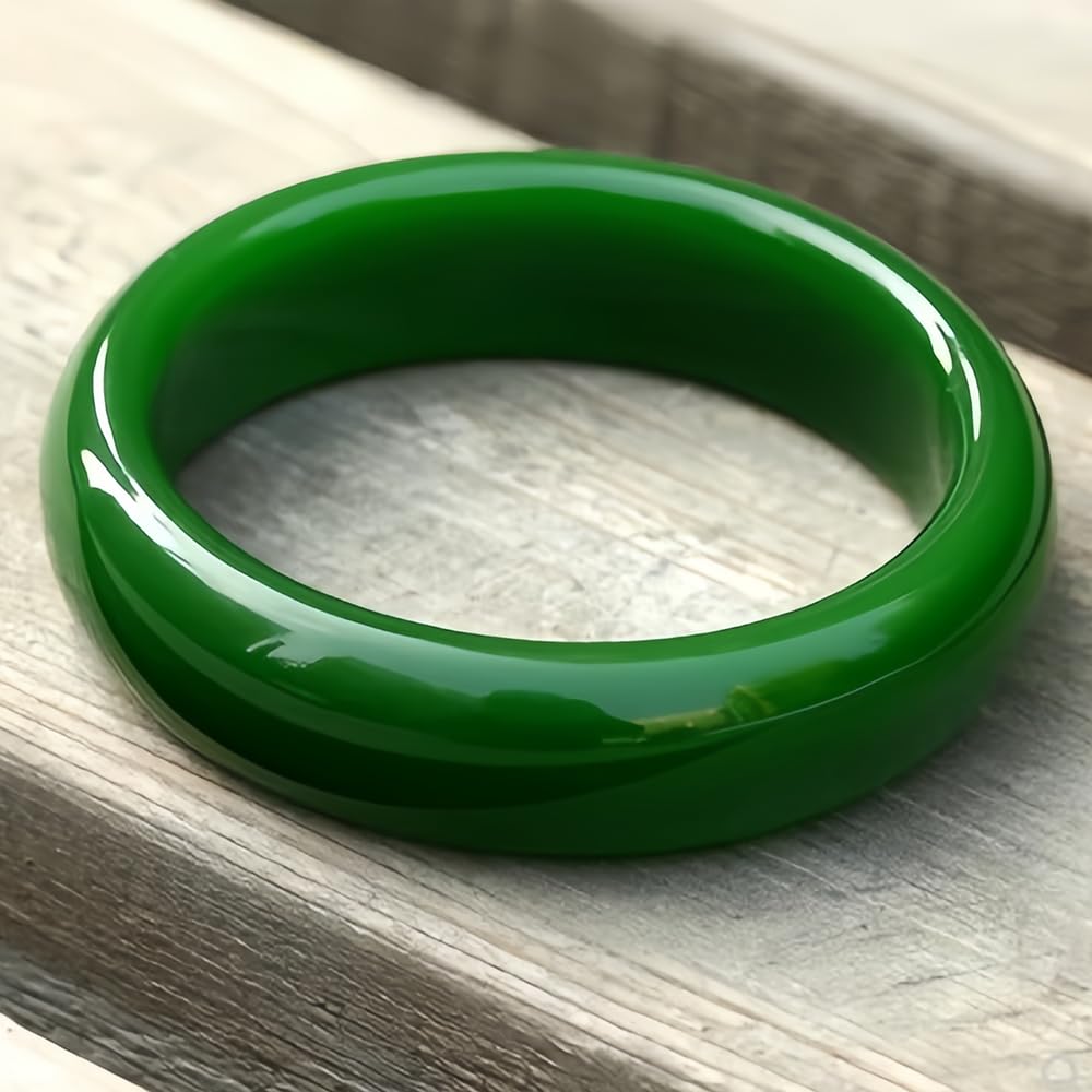 sunglnl Jade Bracelet For Women, Green Stone Bangle Natural Gradient Chinese Style Bracelets With Box Wealth Fortune Healing Protection Good Luck Jewelry Gift (Emerald Green, 64mm/2.51in)