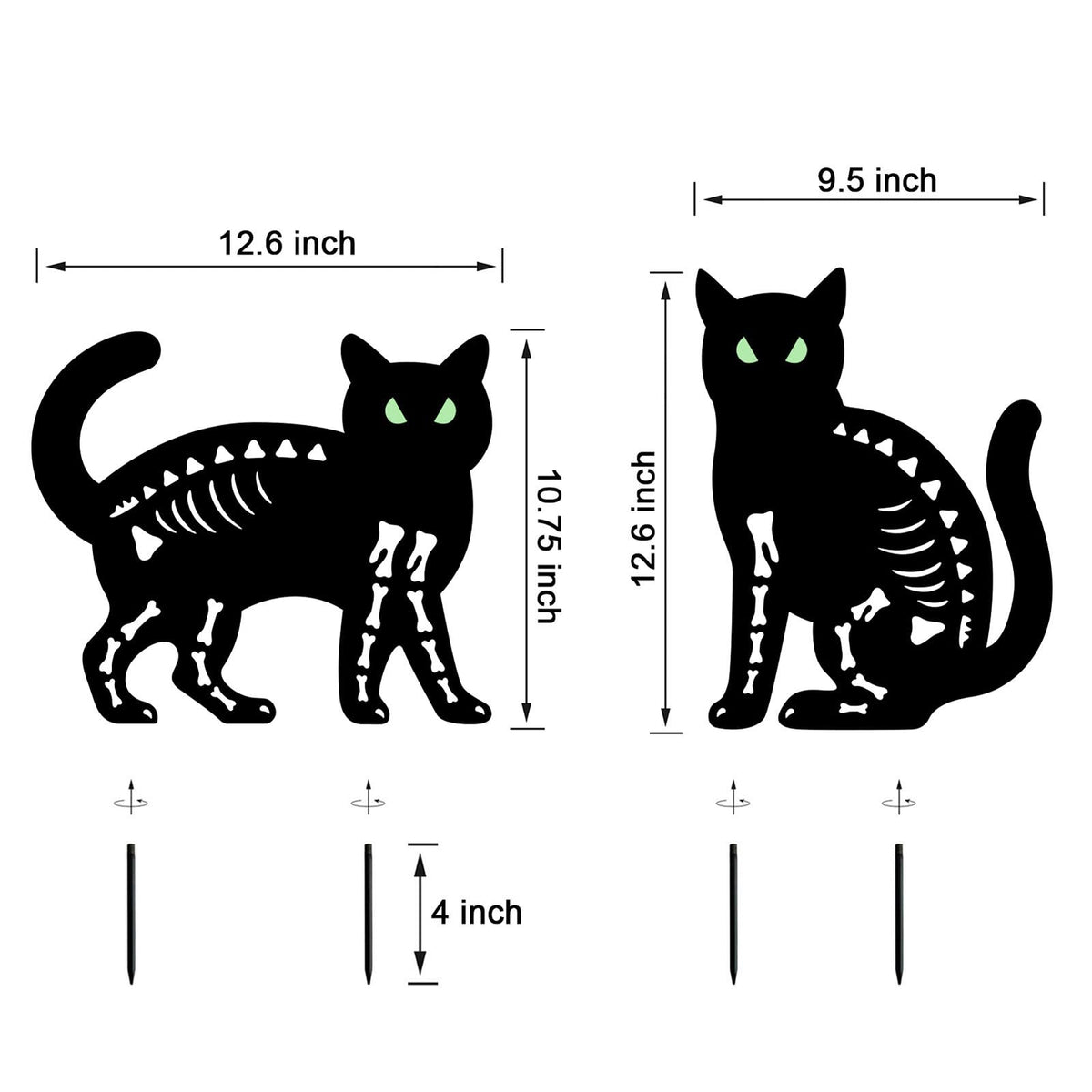 Hokfirm Halloween Black Cat Garden Stake Decor - 2 Pack Scary Cat Silhouette Metal Yard Signs with Glow-in-The-Dark Eyes for Outdoor Halloween Decorations