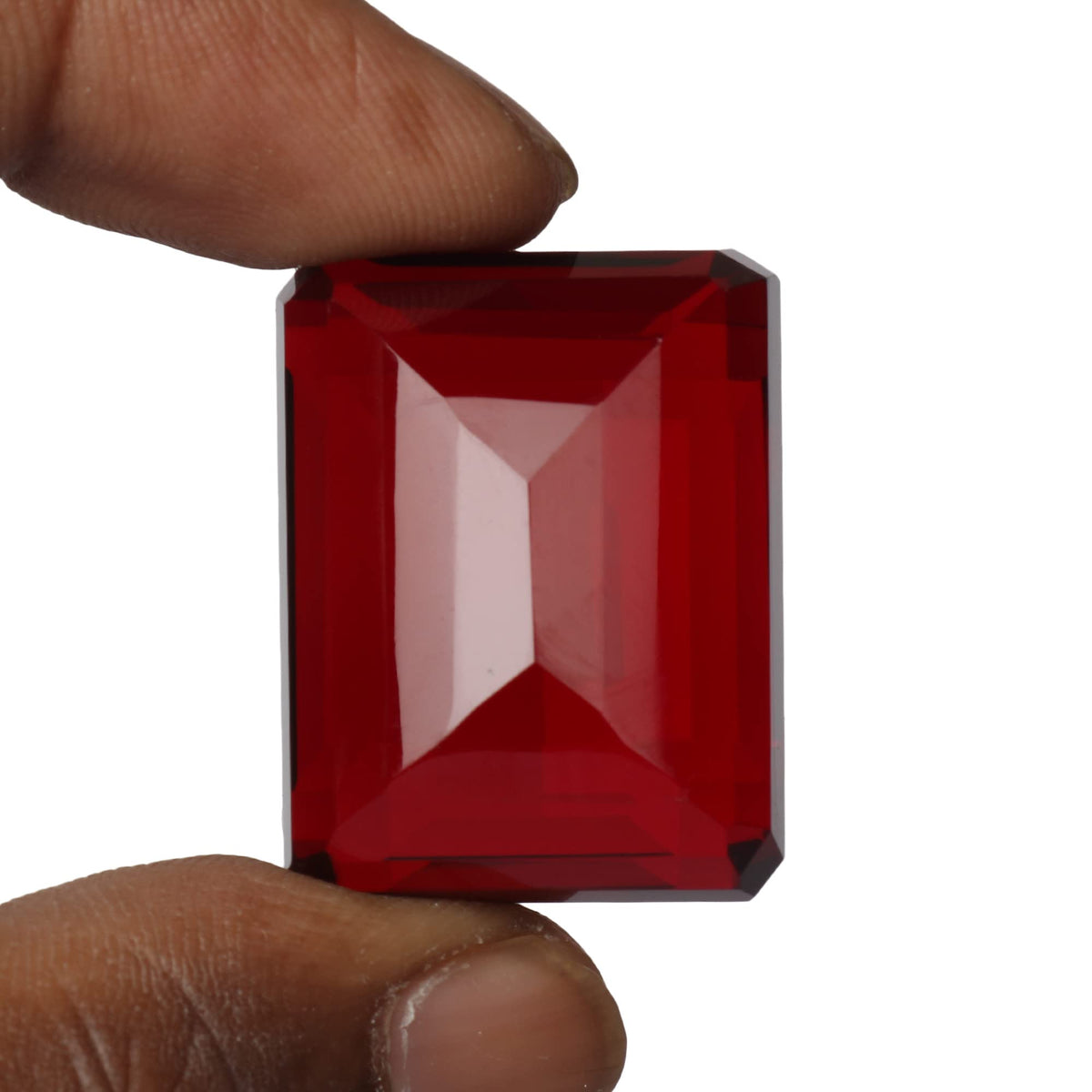 GEMHUB Emerald Cut Blood Red Color 59.30 Ct Faceted Topaz Hydrothermal Jewelry Stone