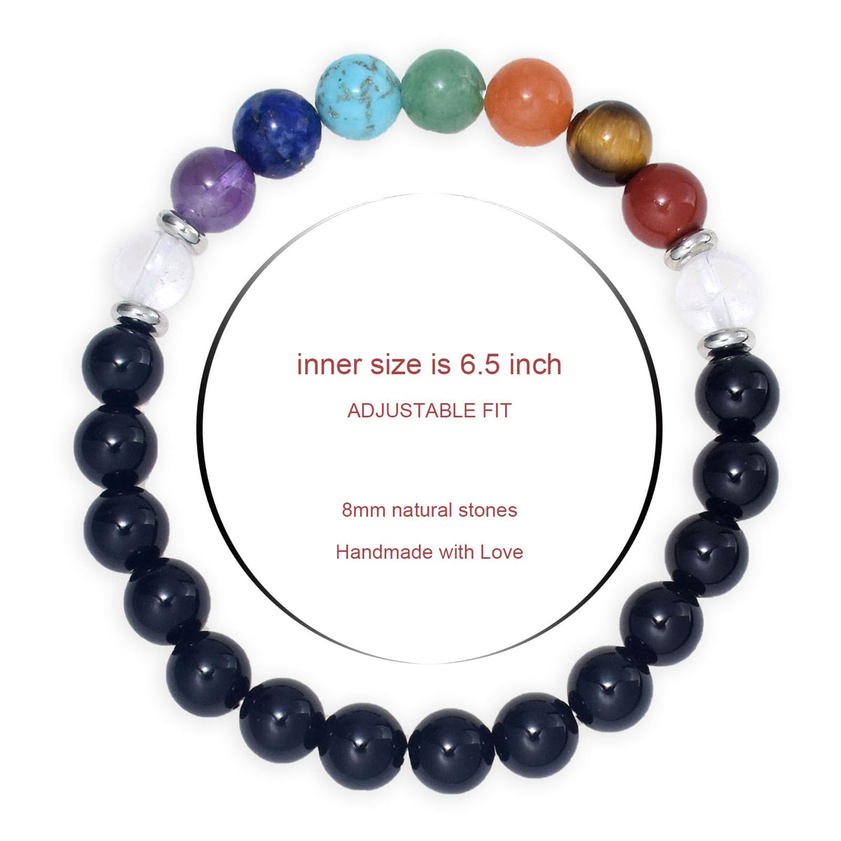 Ayriwoyi 7 Chakra Bracelet For Women Healing Crystal Black Agate Beaded Stone Bracelet 6.5 inch Anxiety Bracelets for women Crystals and Healing stones