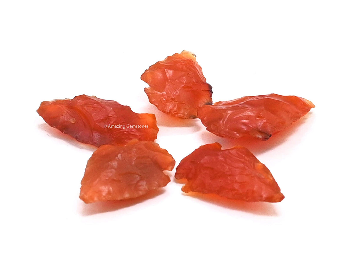 Amazing Gemstone 5 Pieces Carnelian Arrowhead, Crystal and Healing Stone Flint Rock Arrow Head - 1 to 1.5 Arrowheads for DIY Project Craft Point Jewelry Making