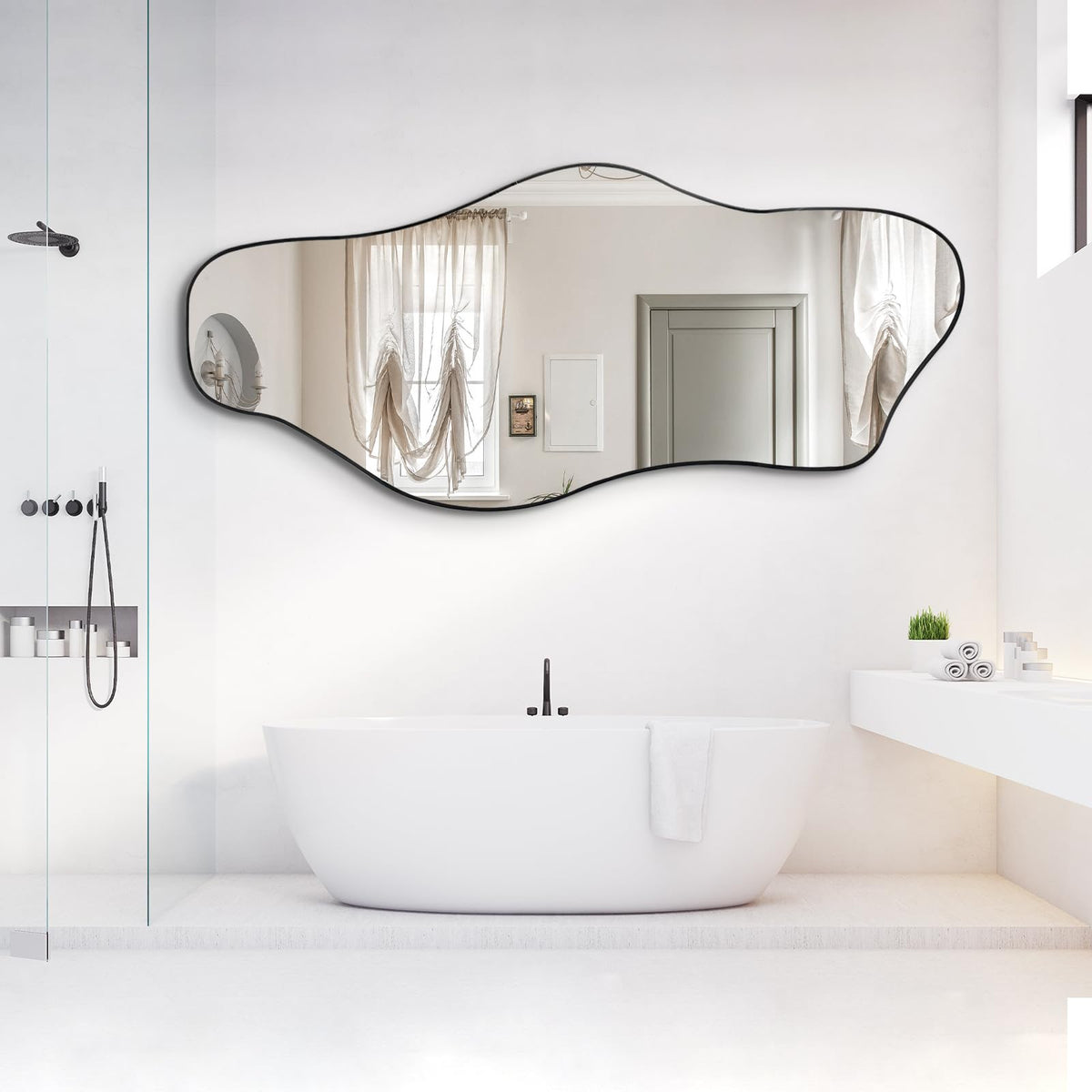 DAOYIJIAJU Irregular Mirror Full Length, 67"x31" Asymmetrical Tempered Glass Mirrors, Modern Large Organic Frameless Mirrors for Living Room Bedroom Hallway Entryway, Horizontal or Vertical Hanging
