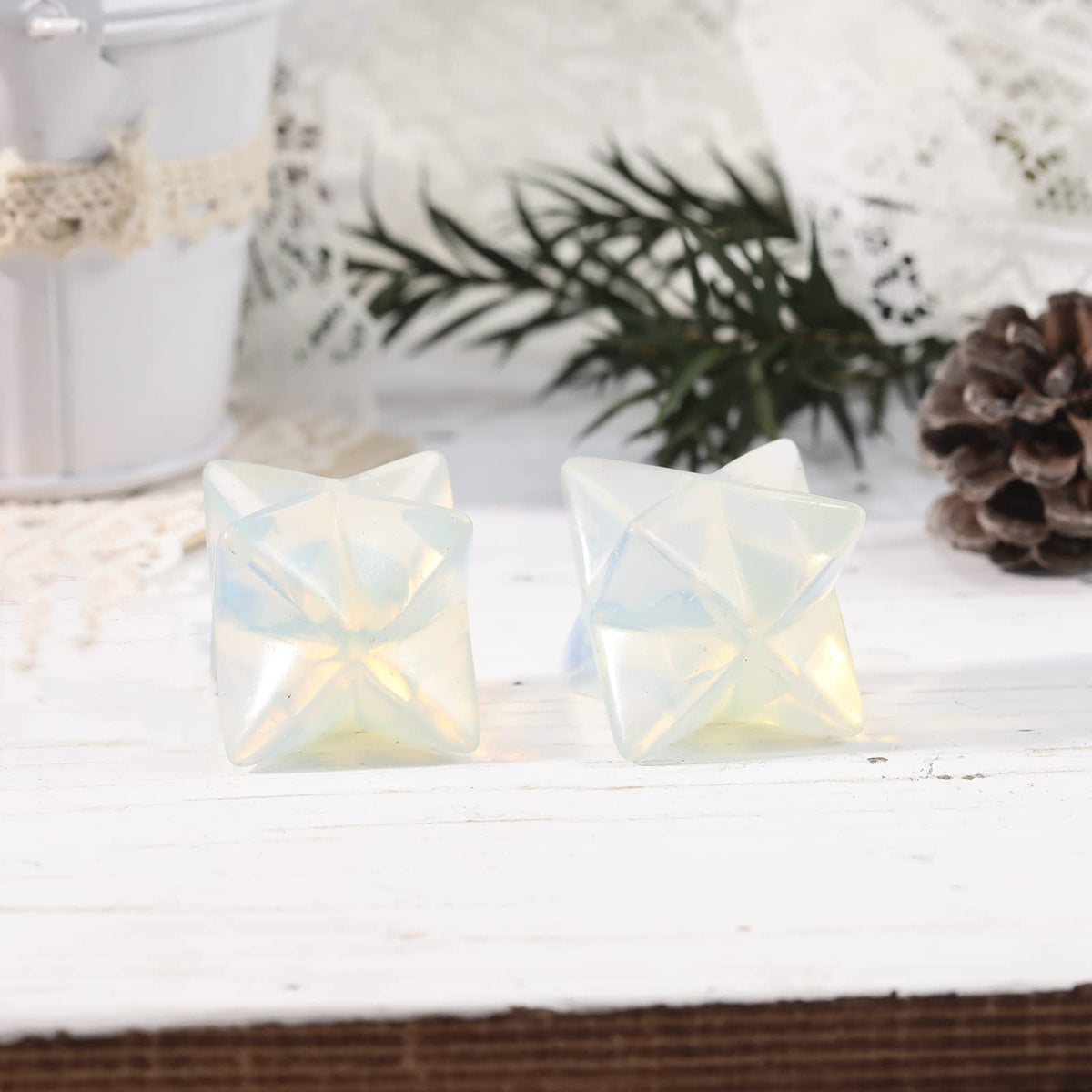Loveliome Synthetic Opalite Merkaba Crystal Protection Sacred Meditation Energy Generator Healing Chakra Six-Pointed Star 1 Inch