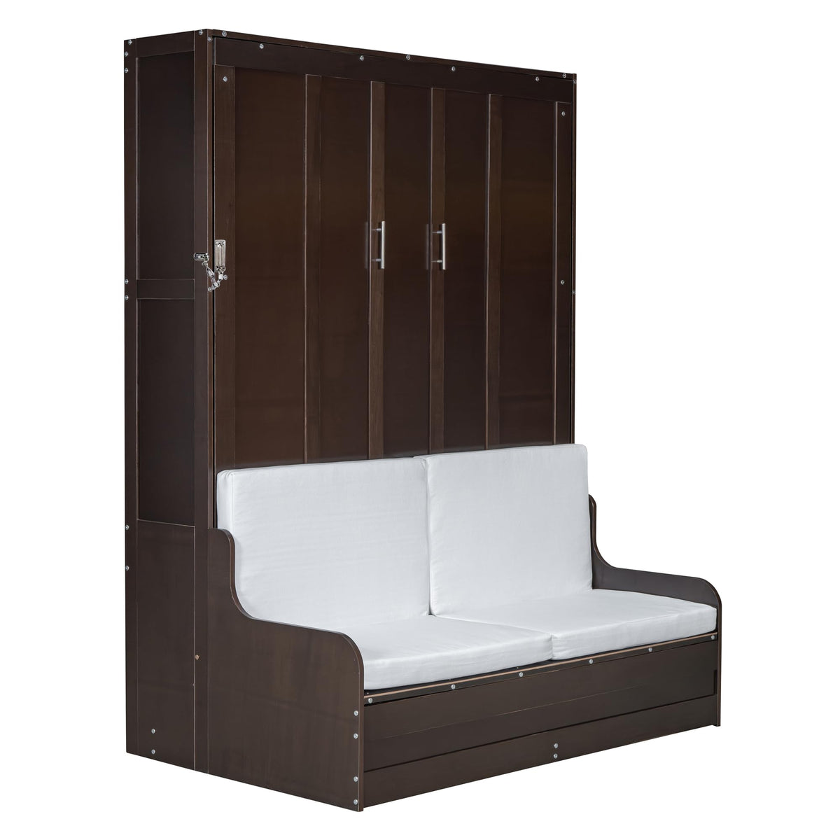 Ball & Cast Murphy Bed Queen Size Wall Bed with Sofa,Wood Murphy Bed,Platform Bedfram Chest can be Folded,Hideaway Cabinet w/Cushion,Space-Saving Furniture for Study,Office,Espresso
