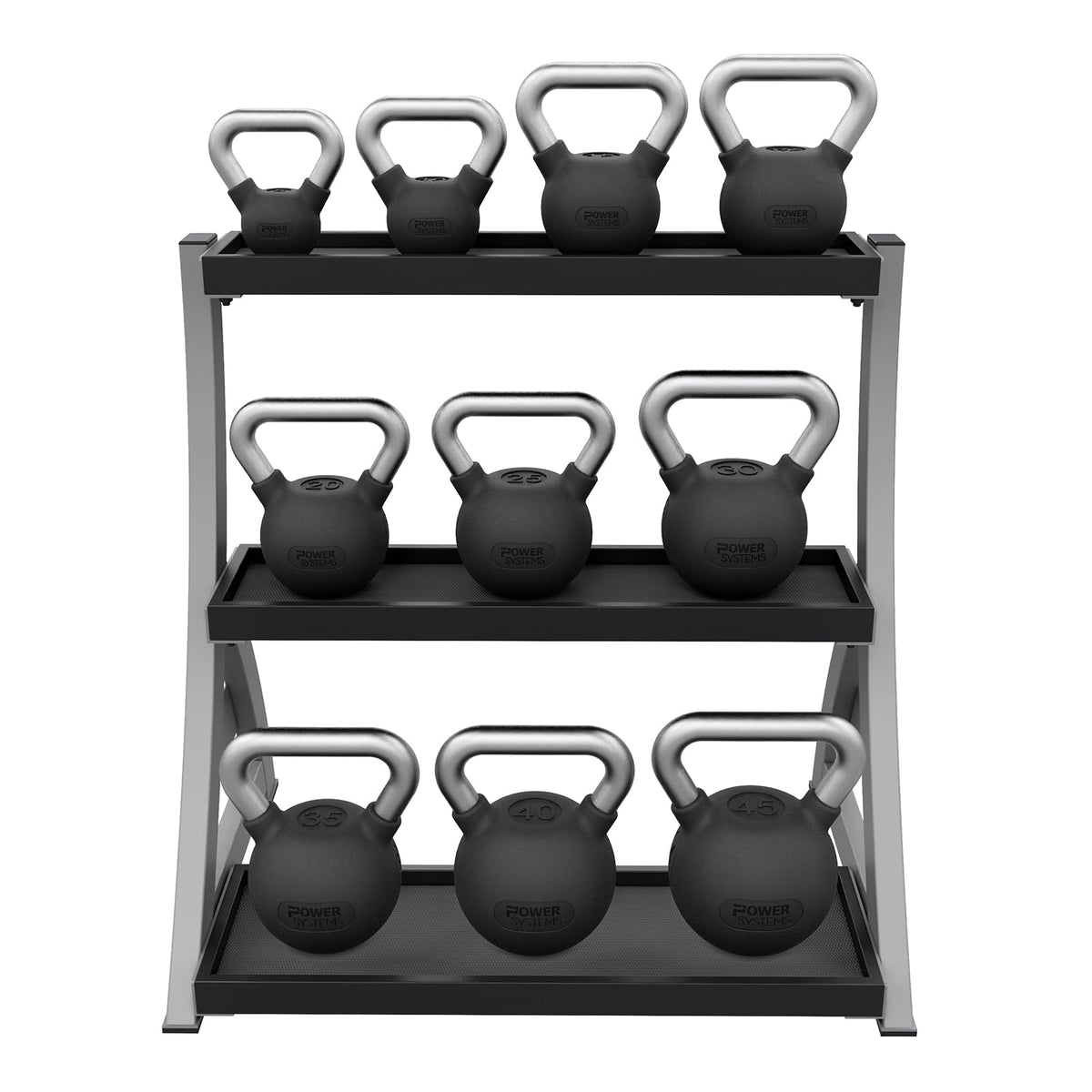 Power Systems Studio Premium 3-Tier Kettlebell Rack, Holds Up To 12 Kettlebells, 31 x 23 x 33 Inches, Gray/Black (50090)