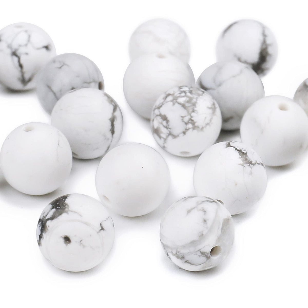 Natural Matte White Turquoise Beads, 6MM Round Frosted Unpolished Loose Gemstone Beads for Bracelet Necklace Jewelry Making, Energy Stone Healing Power with Stretch Beading Cord