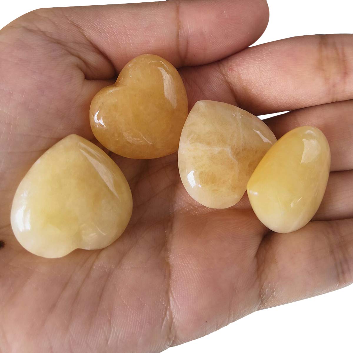 Loveliome 4 Pcs Natural Yellow Jade Love Heart Palm Stone Reiki Balancing Worry Stone(1 Inch)