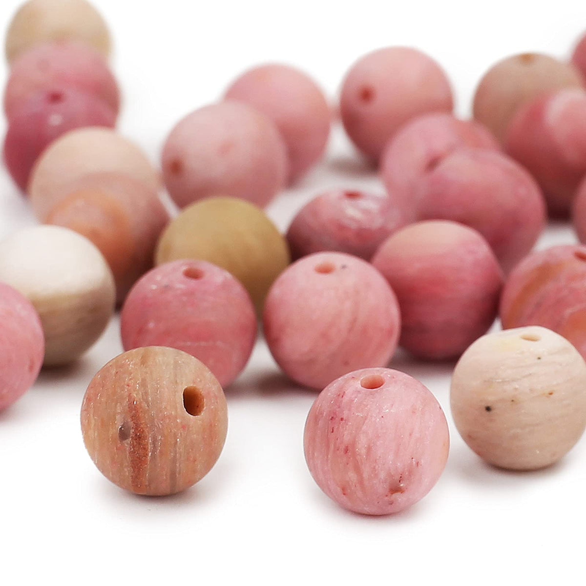 Natural Matte Rhodochrosite Beads, 10MM Round Frosted Unpolished Loose Gemstone Beads for Bracelet Necklace Jewelry Making, Energy Stone Healing Power with Stretch Beading Cord