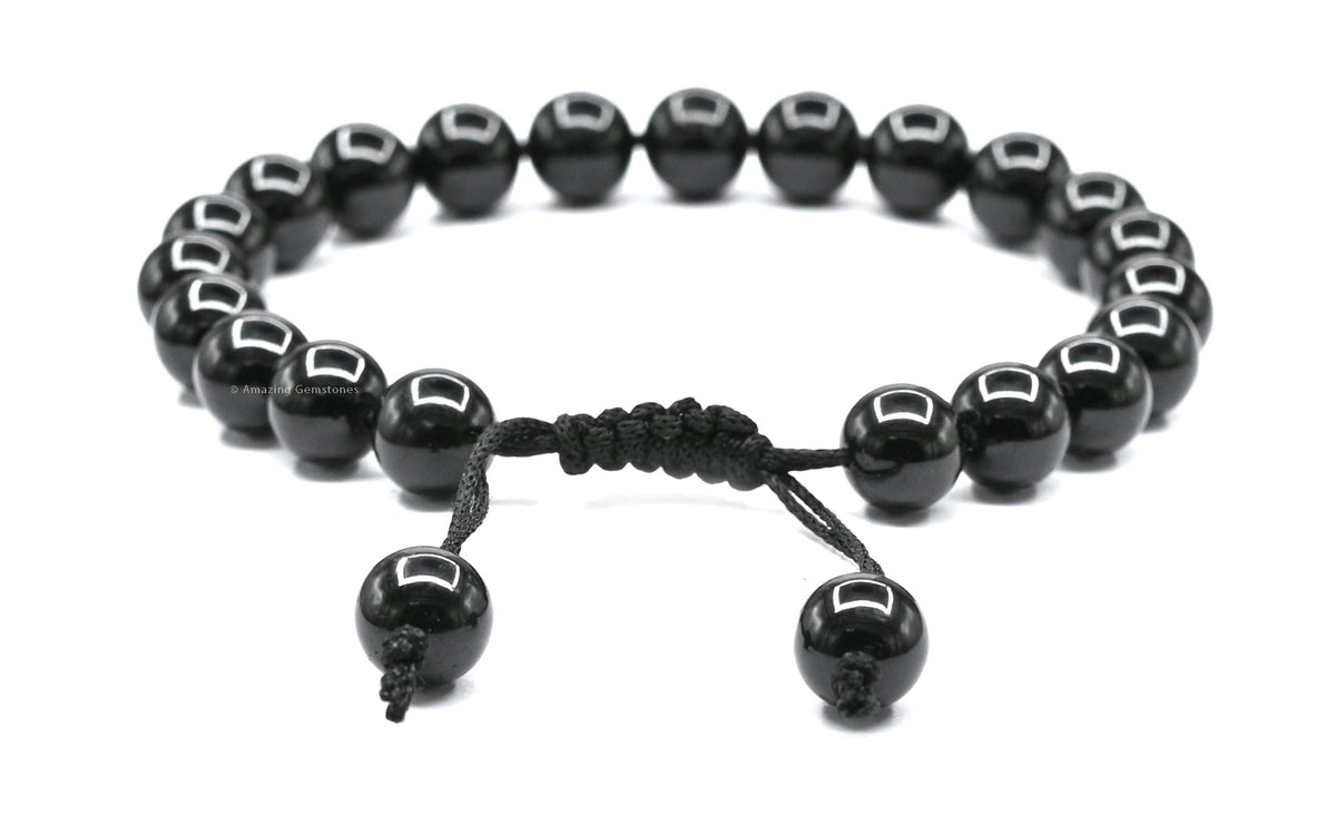 Amazing Gemstone Black Tourmaline Bracelet - Protection Healing Crystal Bracelet - 8mm Gemstone Beaded Adjustable Bracelet Pulseras Para Hombres Mujer Stocking Stuffers (Black Tourmaline Onyx)