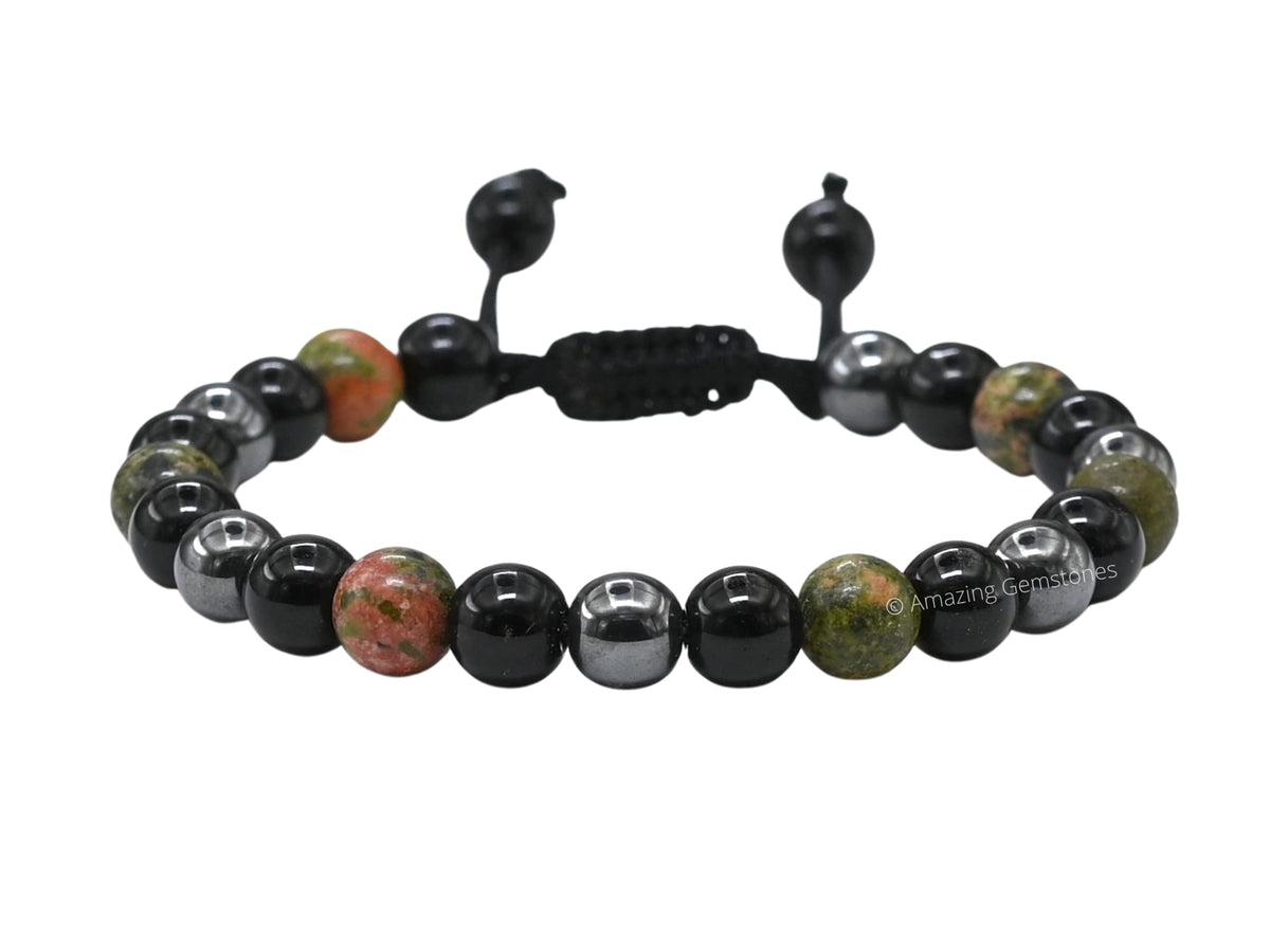 Amazing Gemstone Health Bracelet - Unakite Black Obsidian Hematite Bracelet Set for Men Women Healing Calming Anxiety Stress Relief Gifts Pulseras Para Hombres Mujer Stocking Stuffers (Adjustable)