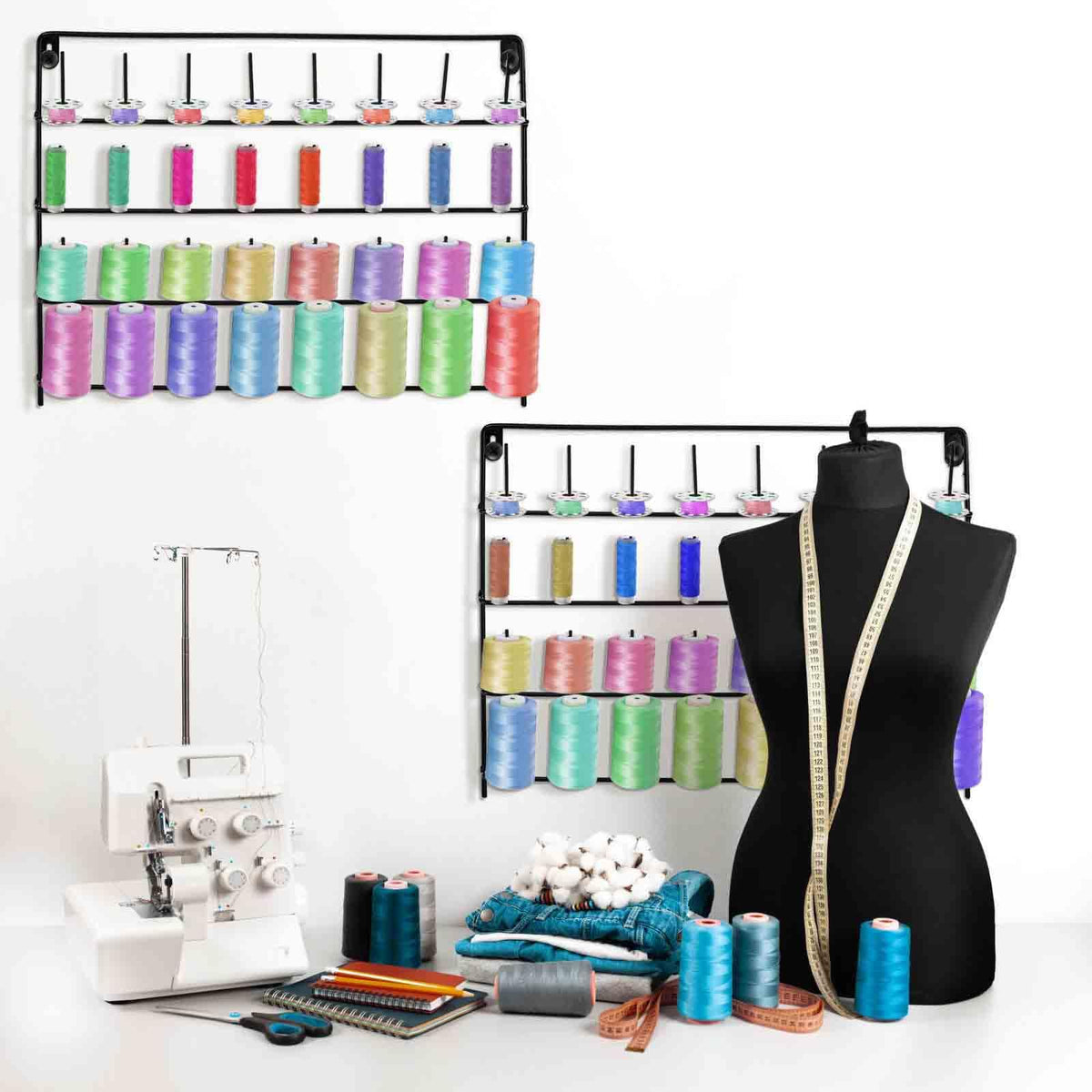 Tosnail 2 Pack 32 Spools Metal Thread Holder, Large Racks, Wall Mount Storage Organizer for Sewing, Braiding, Embroidery and Jewelry