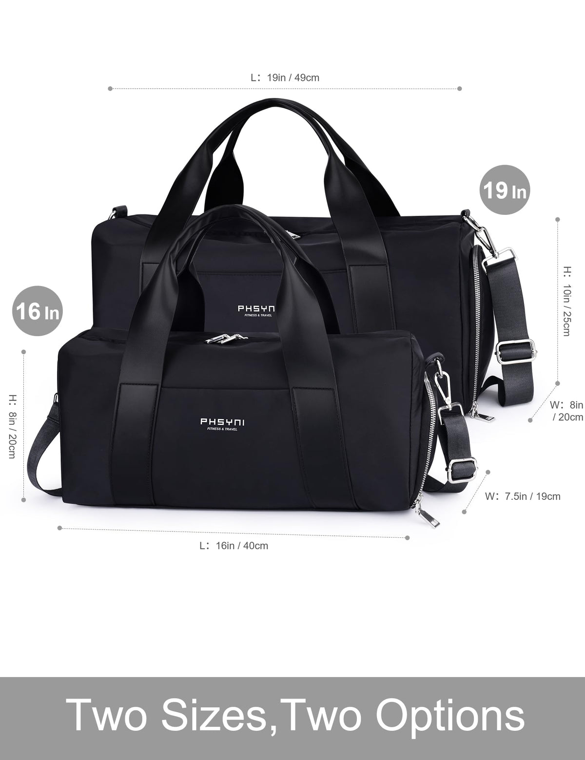 PHSYNI Gym Bag for Women with Shoe Compartment & Wet Pocket - Duffle Bag for Travel Sports Fitness Workout Athletic, 19“-Medium, Black