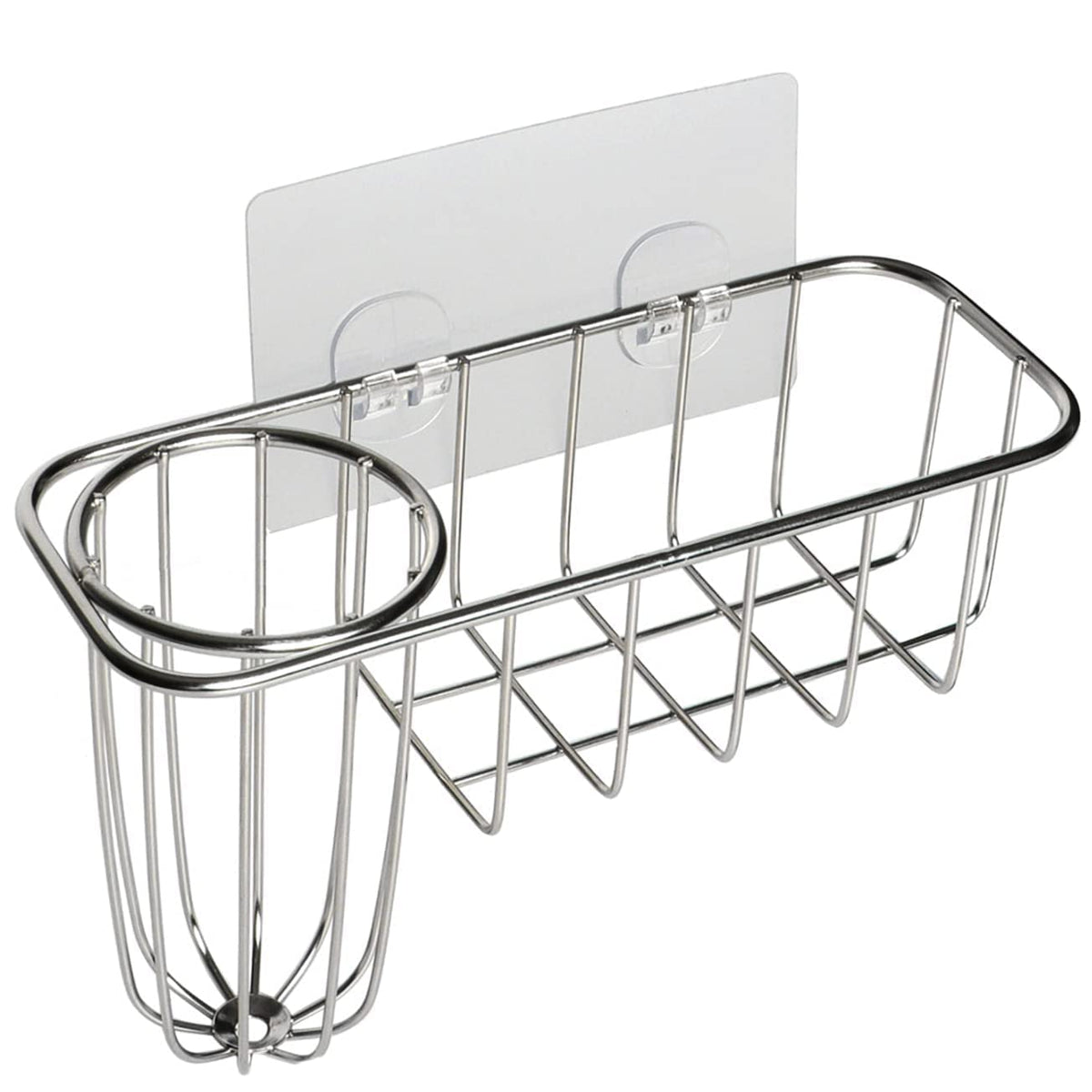 HULISEN 3-in-1 Sponge Holder for Kitchen Sink with Dish Brush Holder, Stainless Steel Caddy for Soap, Scrubber, No Drill and Rustproof, Silver