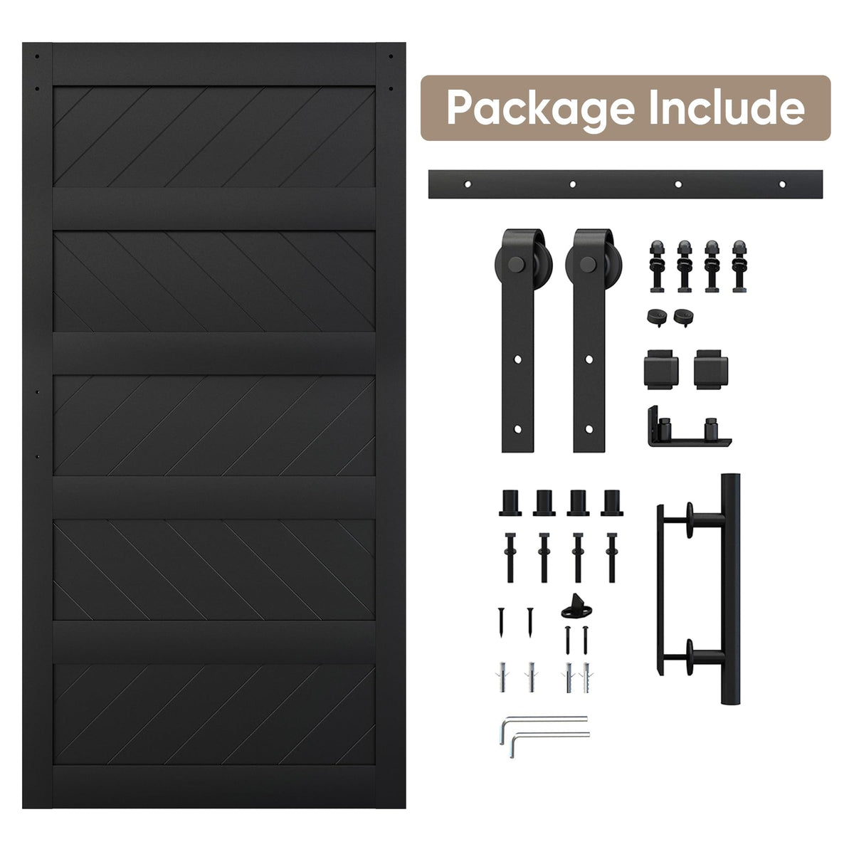 JUBEST 42" x 84" Barn Door, Slding Barn Door Kit Wav-Shape Barn Door Panel with Hardware Kit Include, Easy Installation, Solid Wood, MDF & PVC Covered, Black