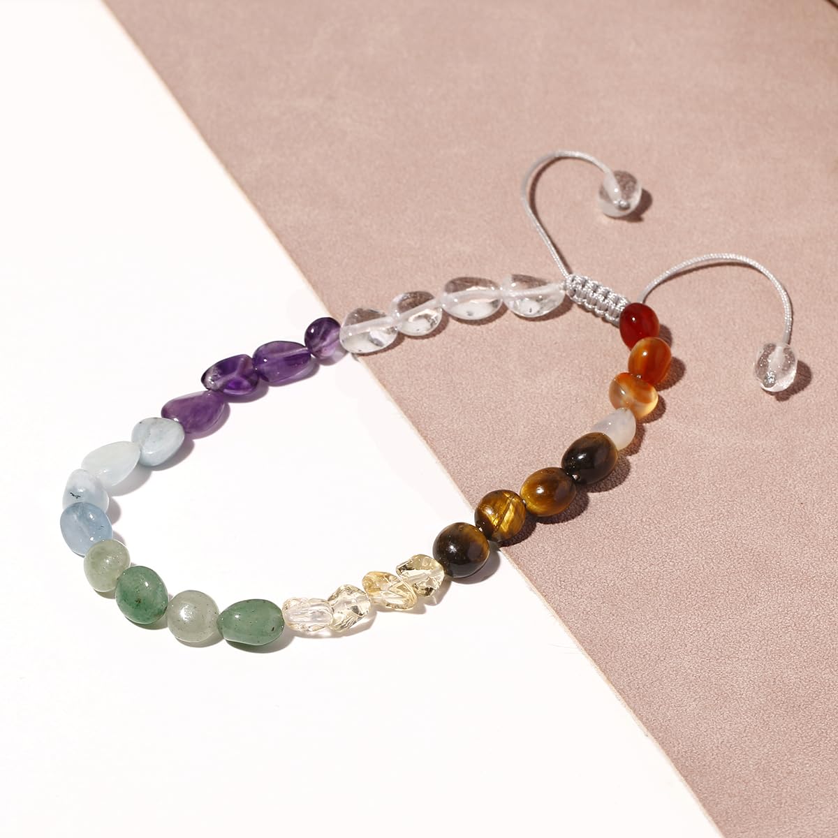 Jewever Irregular 7 Chakra Beaded Anklet Spiritual Energy Reiki Tumbled Stones and Crystals Ankle Bracelets for Women Yoga Meditation