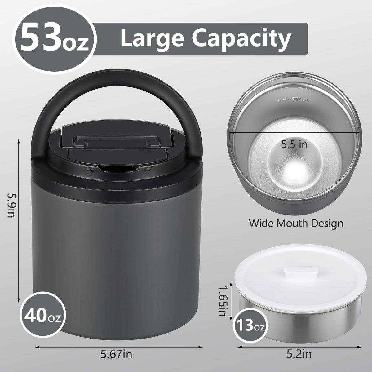 Thermo for Hot Food, Soup Thermo for Adults 40oz Lunch Containers Wide Mouth, Insulated Food Container Leak Proof Vacuum Stainless Steel With Carry Handle and Spoon BPA Free