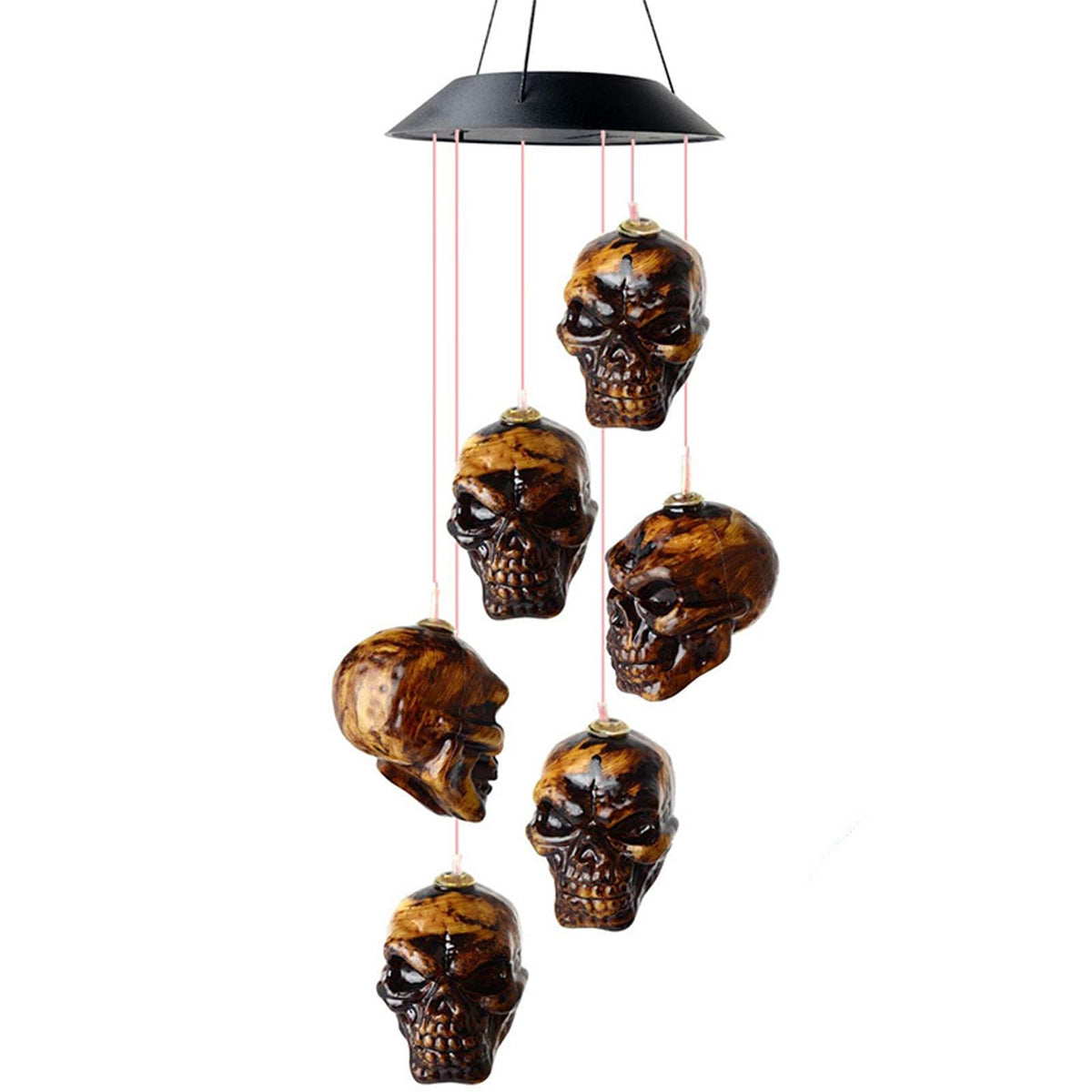 Skull Solar Wind Chime Lights, Halloween Solar Powered Wind Bell Skeleton LED String Light Windchime Outdoor Halloween Hanging Decorations Haunted House Props Gift