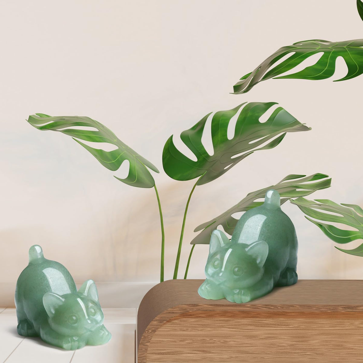 NUKAYAI 2" Green Aventurine Cat Figurine Decor Crystal Statue Carved Home Room Decor Figurines for Natural Lazy Gemstones Sculpture Handcrafted Healing Stone Office Spiritual Gifts for Cat Lovers