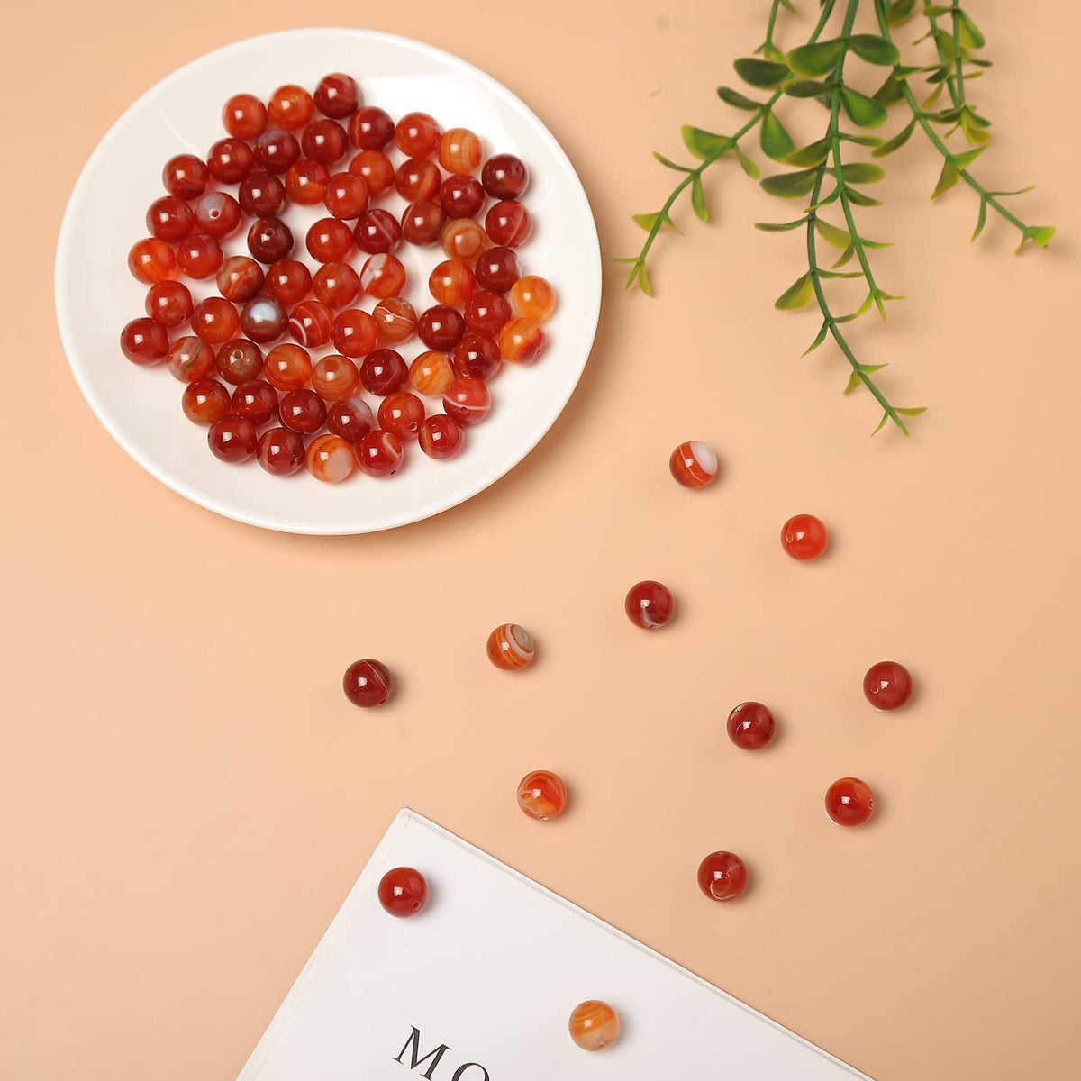 60pcs 6mm Natural Stone Beads Red Carnelian Striped Agate Beads Energy Crystal Healing Power Gemstone for Jewelry Making, DIY Bracelet Necklace