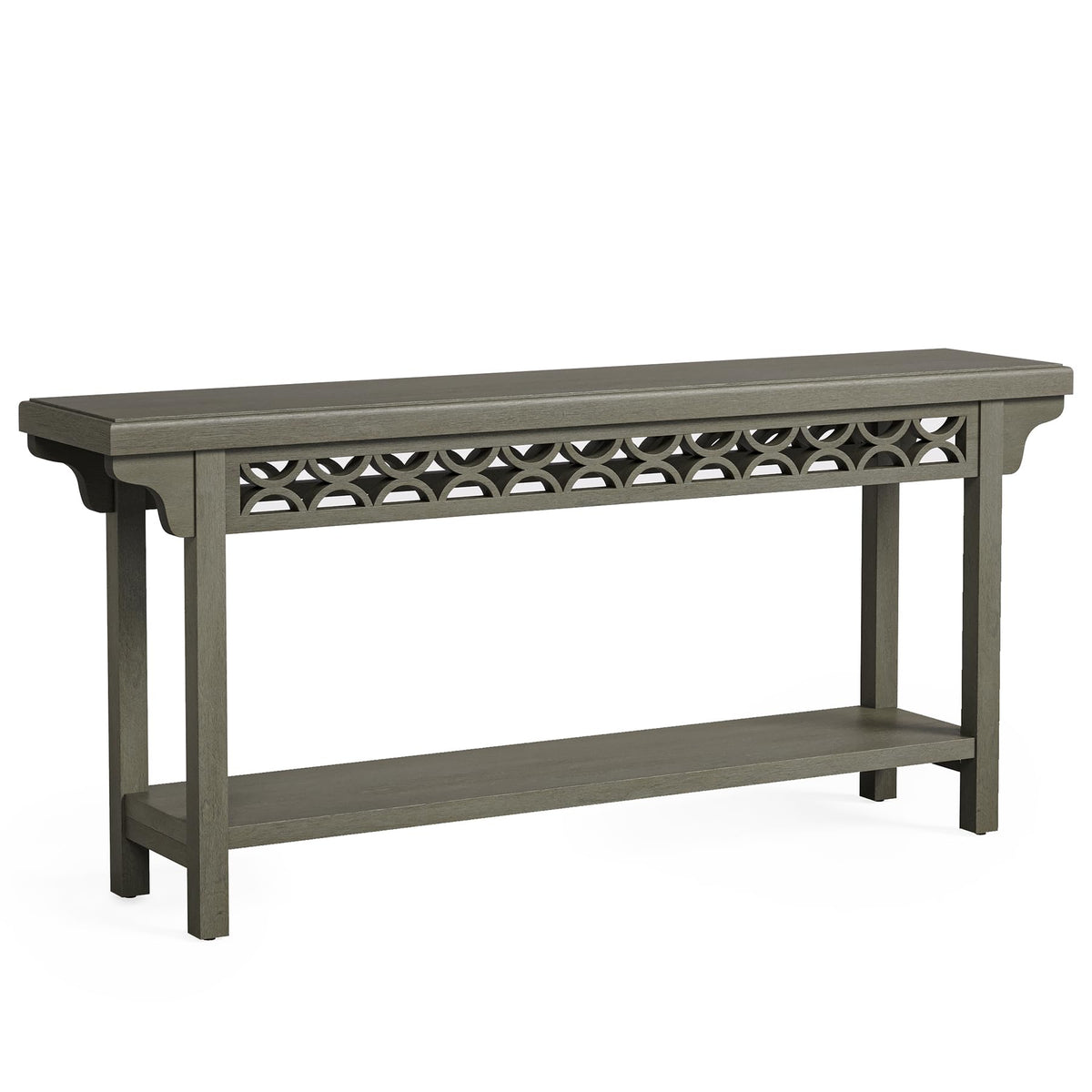 LITTLE TREE 70.87-Inch Long Console, Solid Wood Farmhouse Narrow Entryway Table with Shelf, Rustic Sofa Table for Living Room, Hallway, Dark Grey