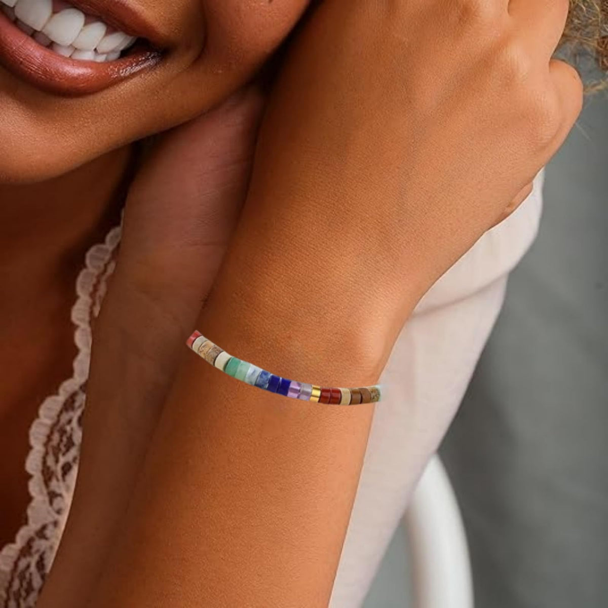 Chakra Bracelets for Women,Healing Natural Stone Bracelet 7 Chakras Healing Crystals Meditation Relax Anxiety Spiritual Jewelry for Calm Meditation Spiritual Bracelets for Women (seven color)