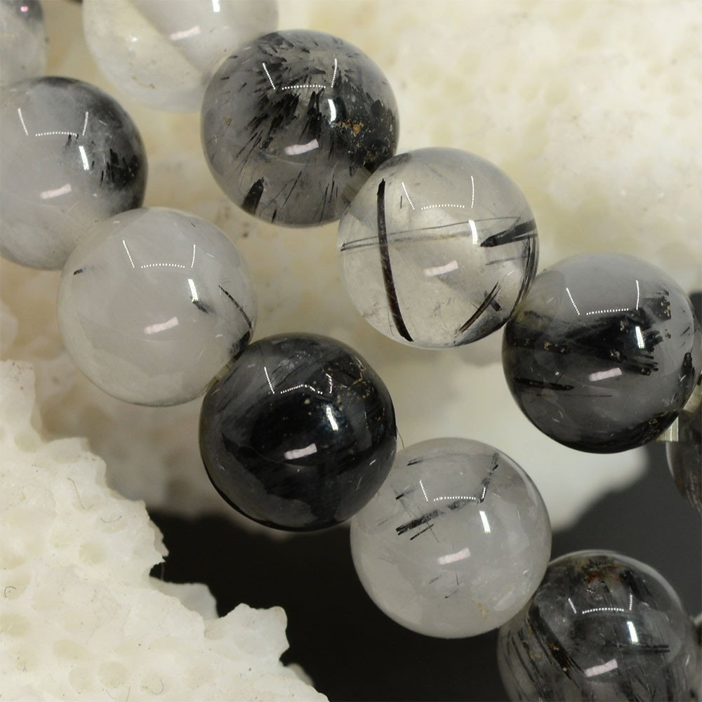 Justinstones Natural Black Rutilated Quartz Gemstone 6mm Round Beads Stretch Bracelet 6.5 Inch