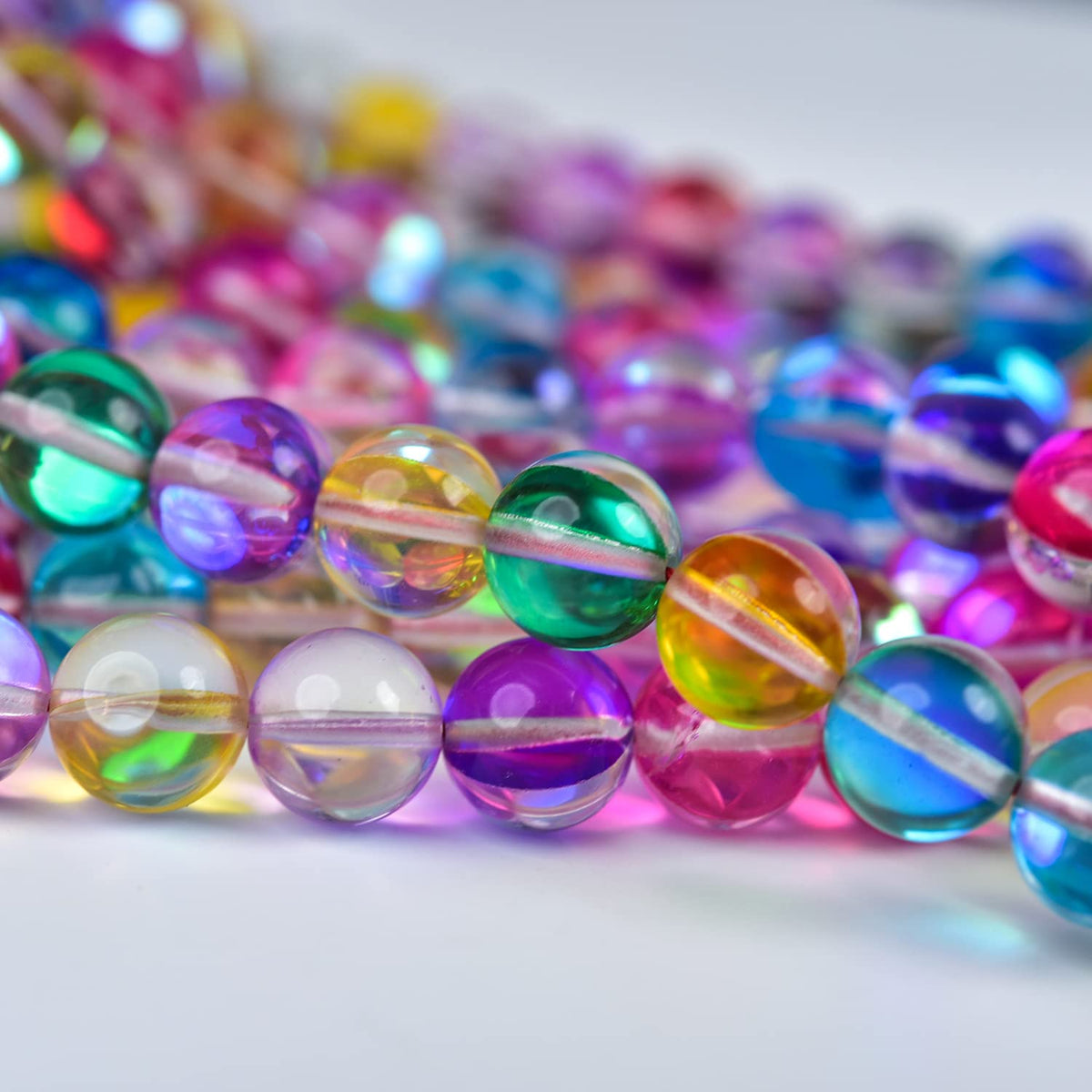 Asingeloo 10mm Mix Color Angel Aura Round Gemstone Polished Mermaid Aura Moonstone Smooth Stone Loose Beads Crystal Quartz for DIY Jewelry Making 1 Strand 15