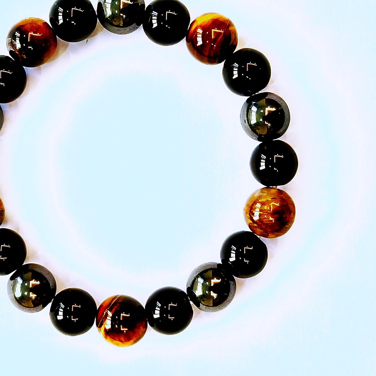 WEFRIN Evil Eye with Hematite Black Obsidian Tiger Eye Stone Triple Protection Bracelets for Men Women, Crystal Healing Stone Bracelet Bring Luck Prosperity and Happiness Jewelry (E-TPB)