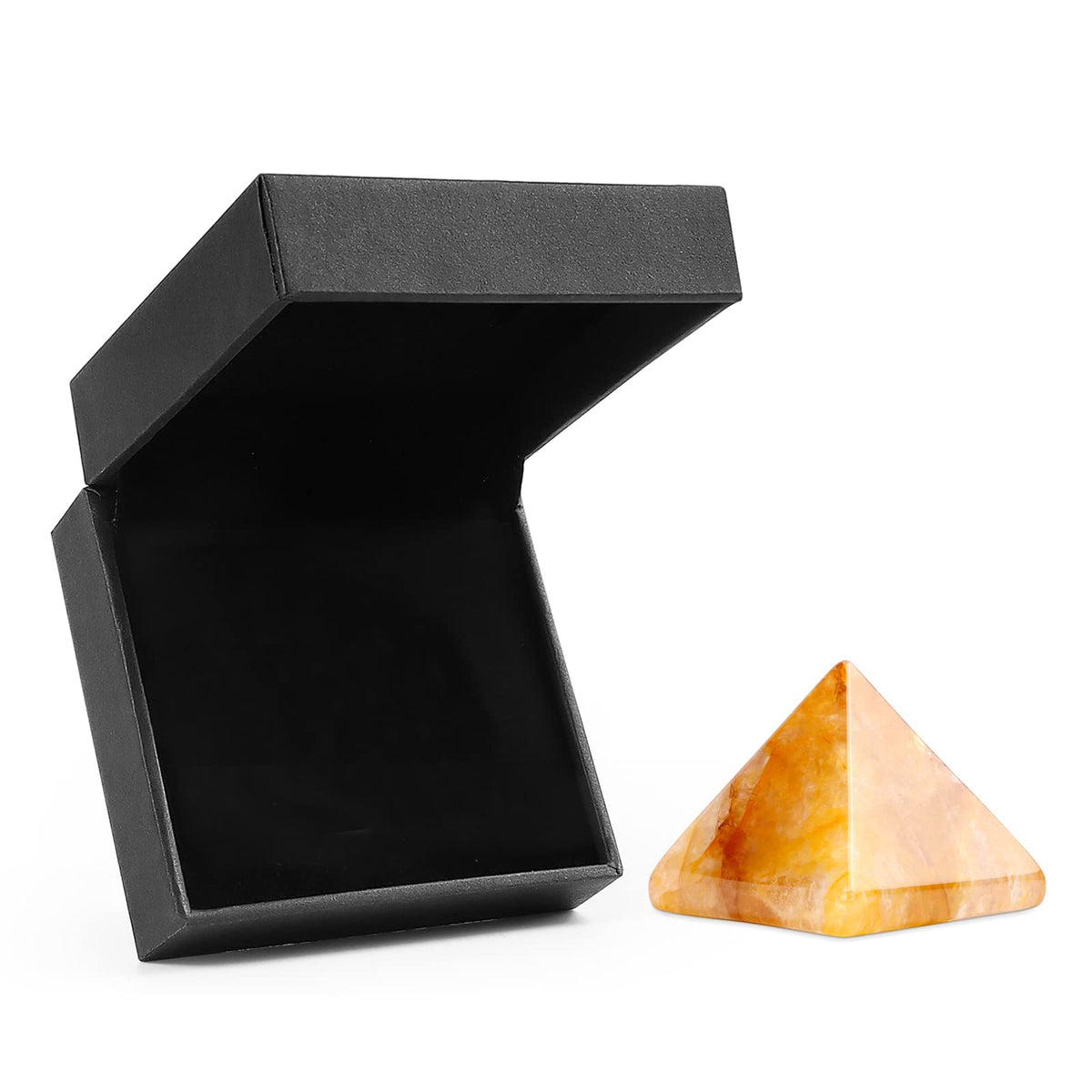 Hxswkk Crystal Pyramid 1.6" Golden Healer Orgone Pyramid for Positive Energy Success Yellow Hematoid Quartz Healing Chakra Stone - Reiki, Chakra, Anti-stress Handmade Spiritual Gift Citrine