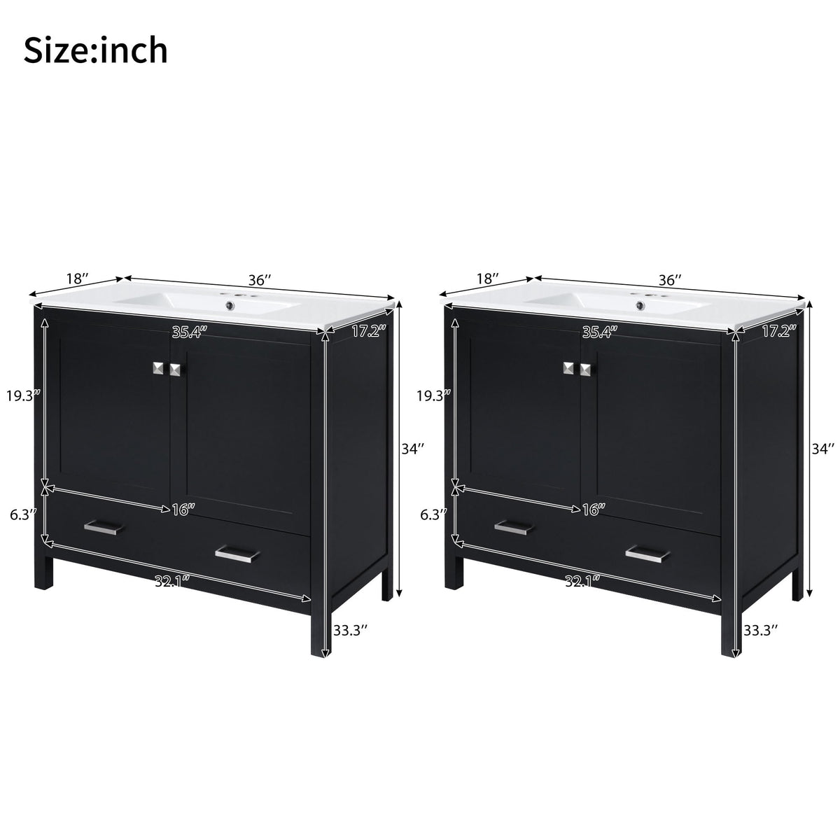 Favfurish 72" Double Bathroom Vanity with Ceramic Sink,Free Standing Single Basin Vanity Set w/Storage Shelves & Divided Drawer,Soft-Close Doors,Bathroom Storage Solution,Mirror Not Included,Black