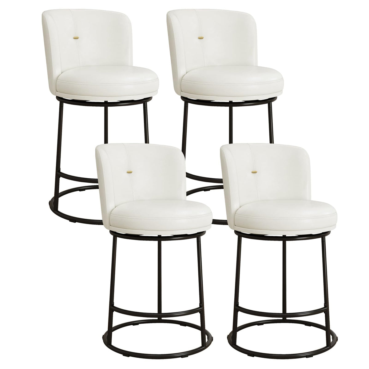 SAECKBERG Swivel Counter Height Bar Stools Set of 4, 26" H Modern Bar Stools for Kitchen Island Counter, Upholstered Barstools with Backs, Counter Height Chairs (White, Faux Leather)