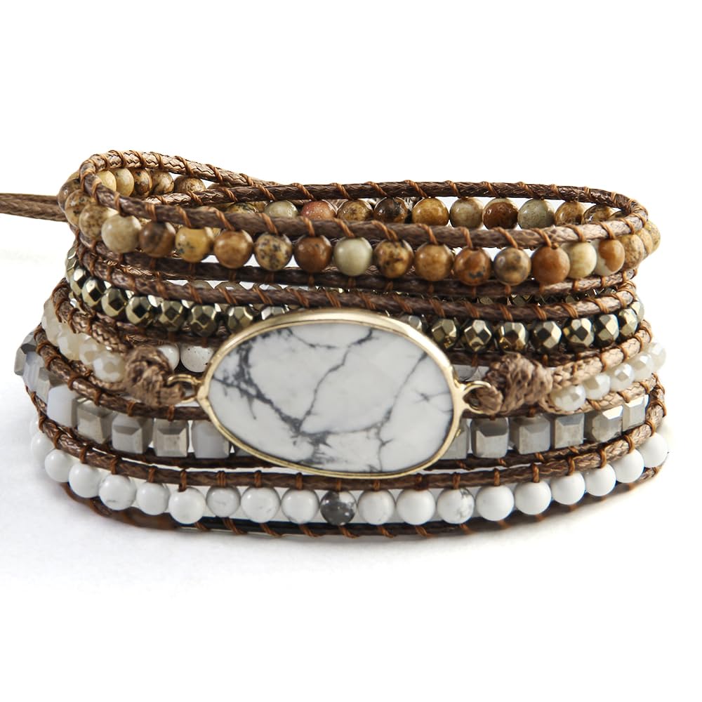 ZOSOJONA Women Wrap Bracelet Boho Natural Jasper Crystal Stone Beads Strand Bracelets