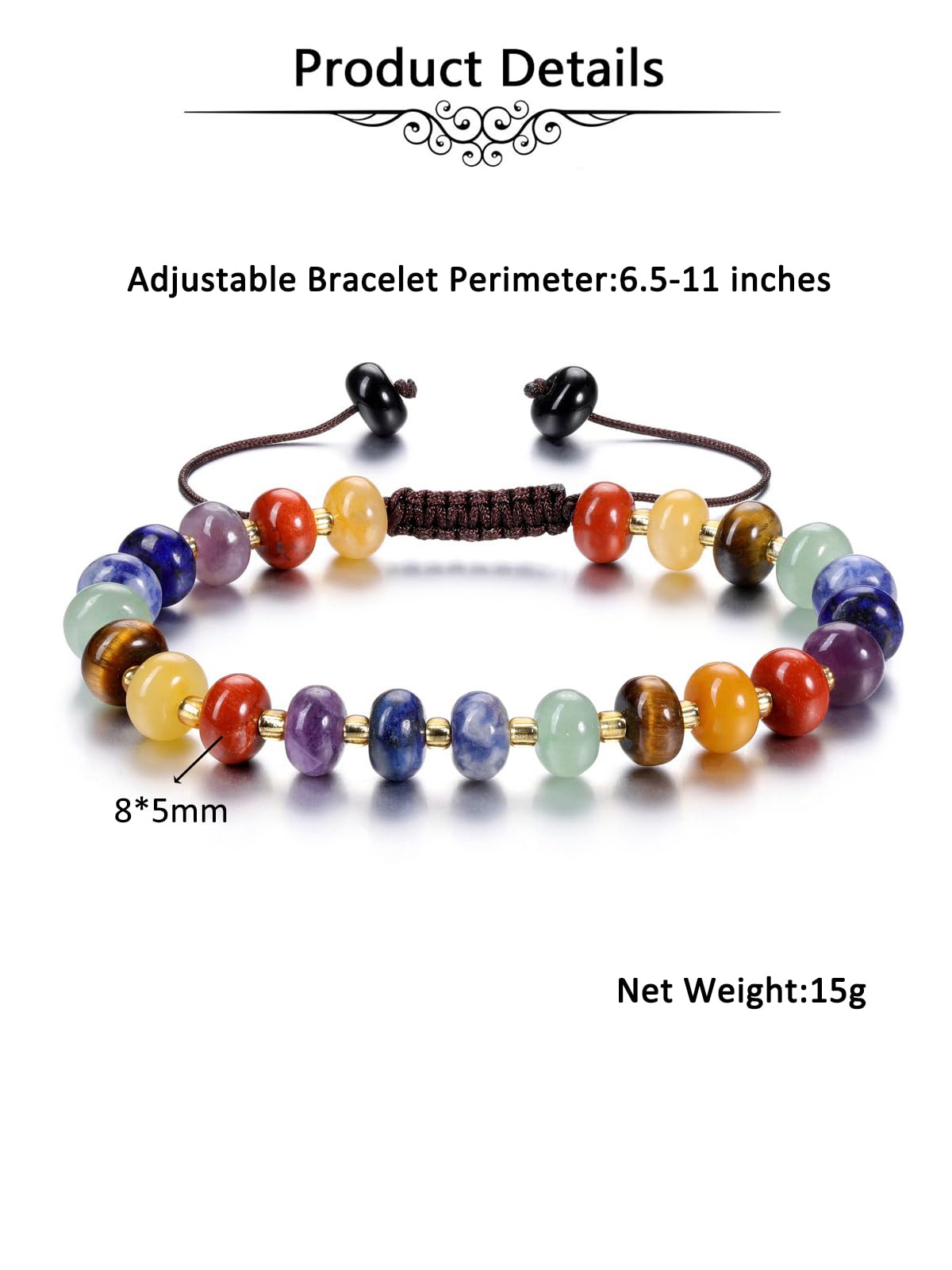 Jovivi 7 Chakra Gemstone Beaded Bracelets for Women Colorful Natural Healing Crystals Stone Bead Bracelet Adjustable Macrame Handmade Surfer Beach Summer Jewelry Gifts